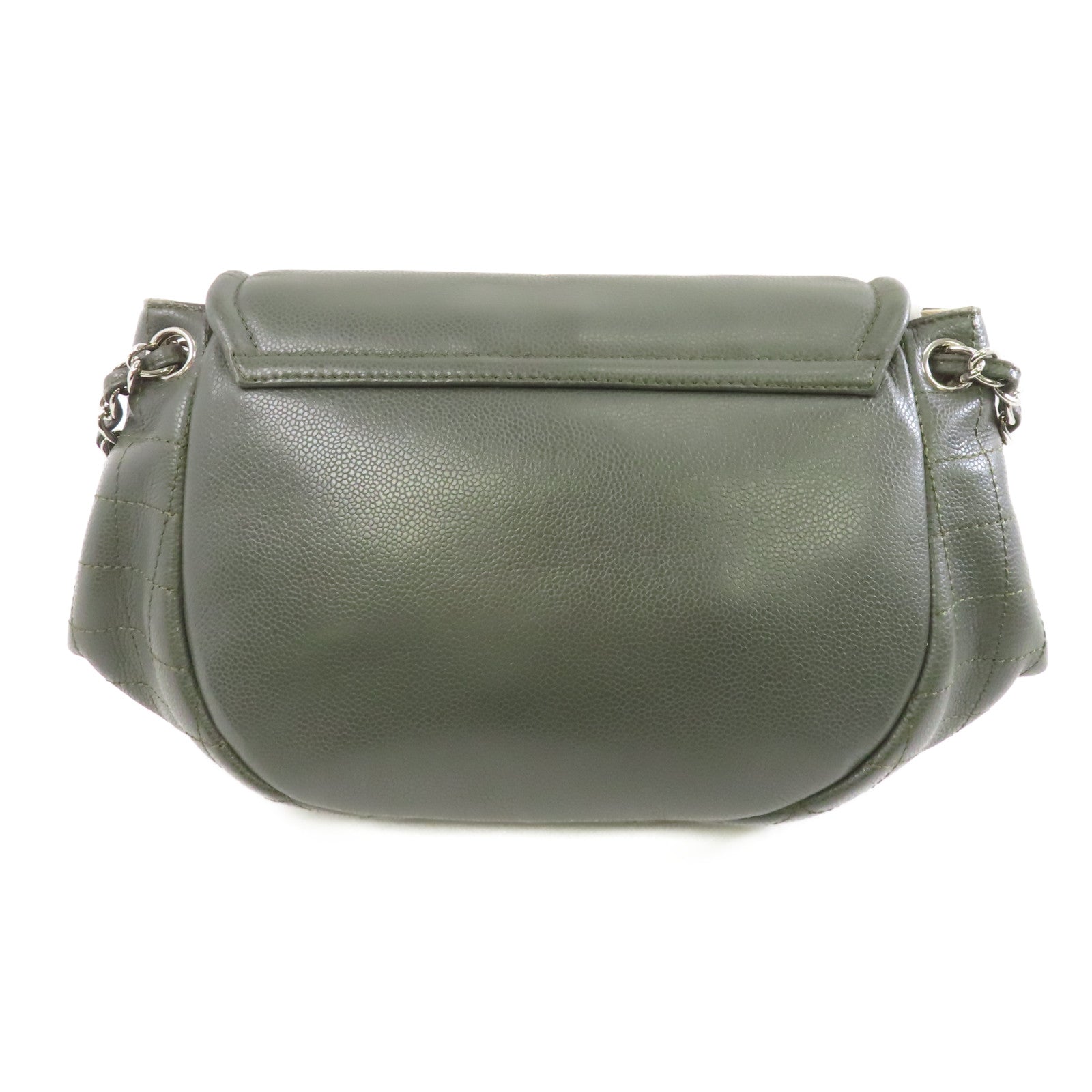 CHANEL 【激減優惠】Caviar皮革Chain Shoulder Bag銀扣鏈帶肩背袋綠色