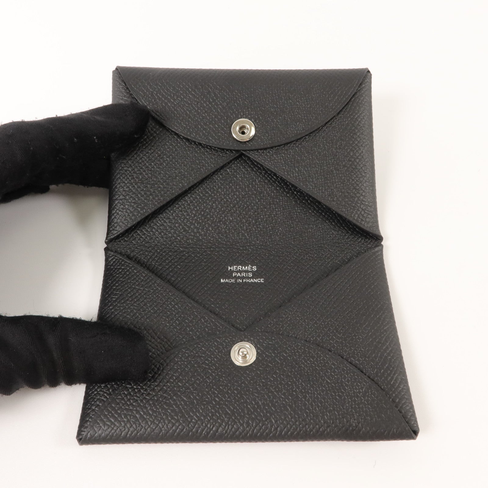 HERMES Epsom皮革Calvi Card Case卡片套Noir