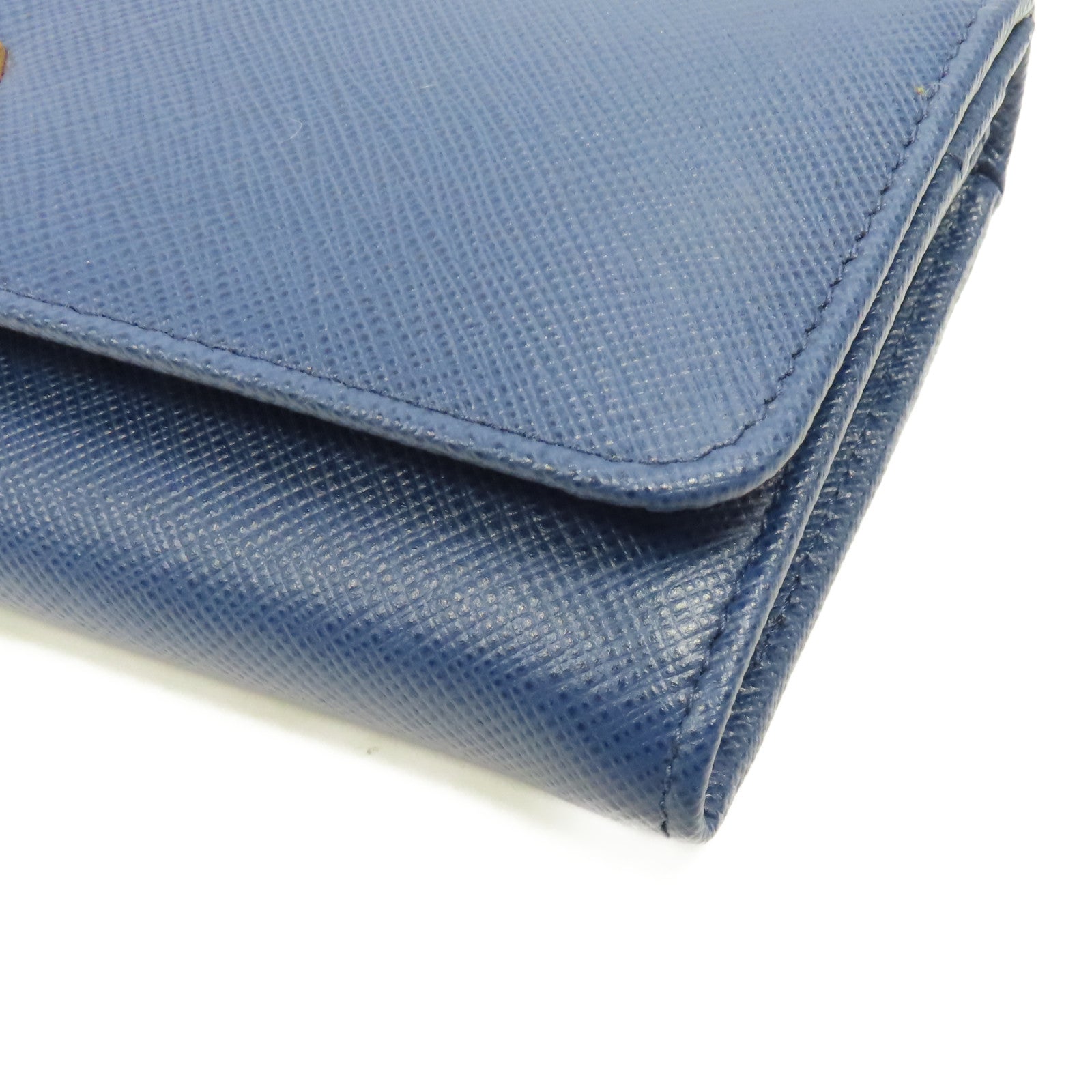 PRADA Saffiano皮革Long Wallet金扣長錢包藍色