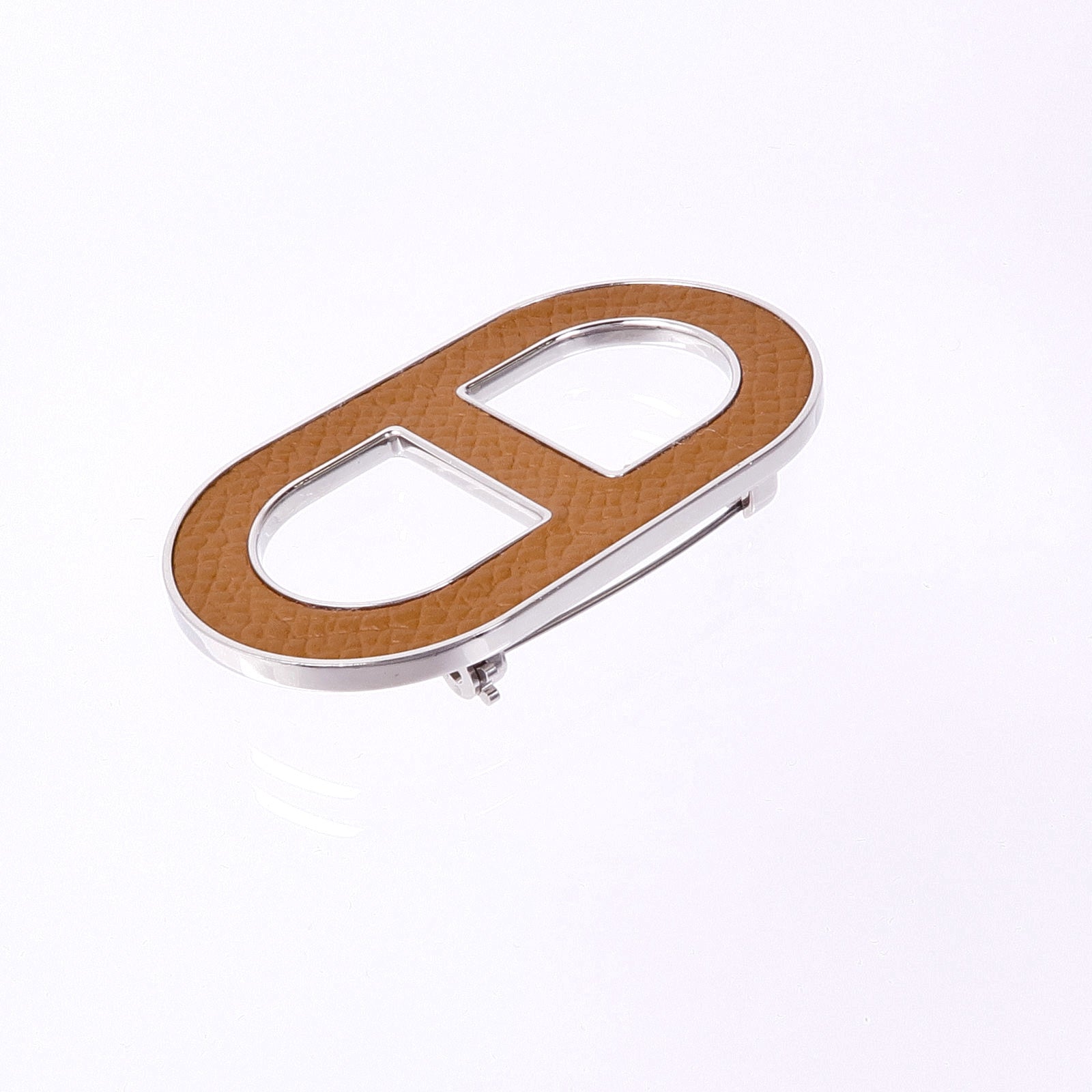 HERMES Epsom皮革/金屬Chaine d'Ancre Brooch胸針Gold