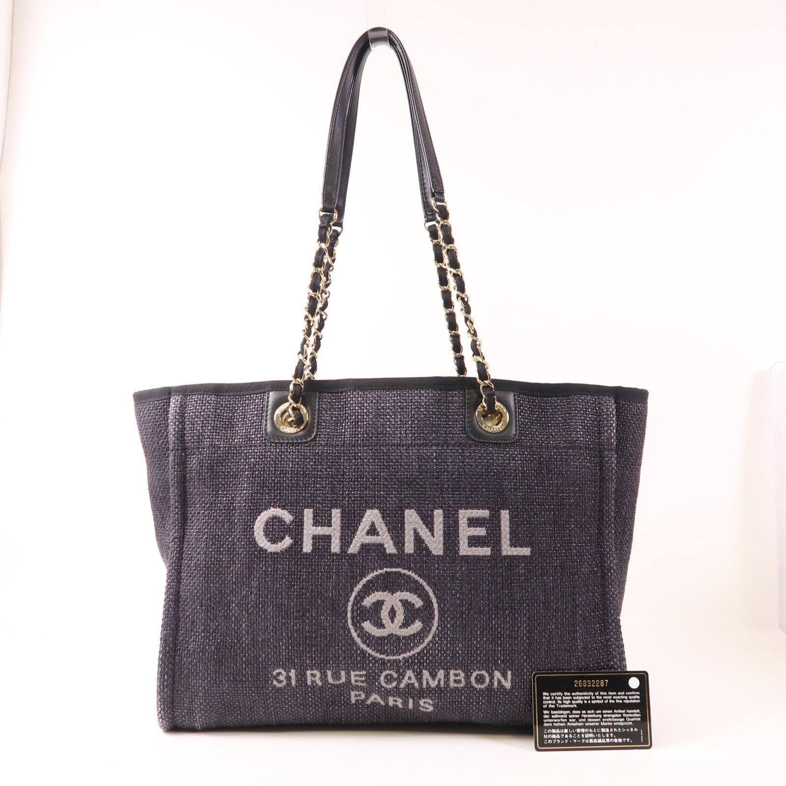 CHANEL 帆布Deauville Tote Bag金扣肩背袋/手挽袋