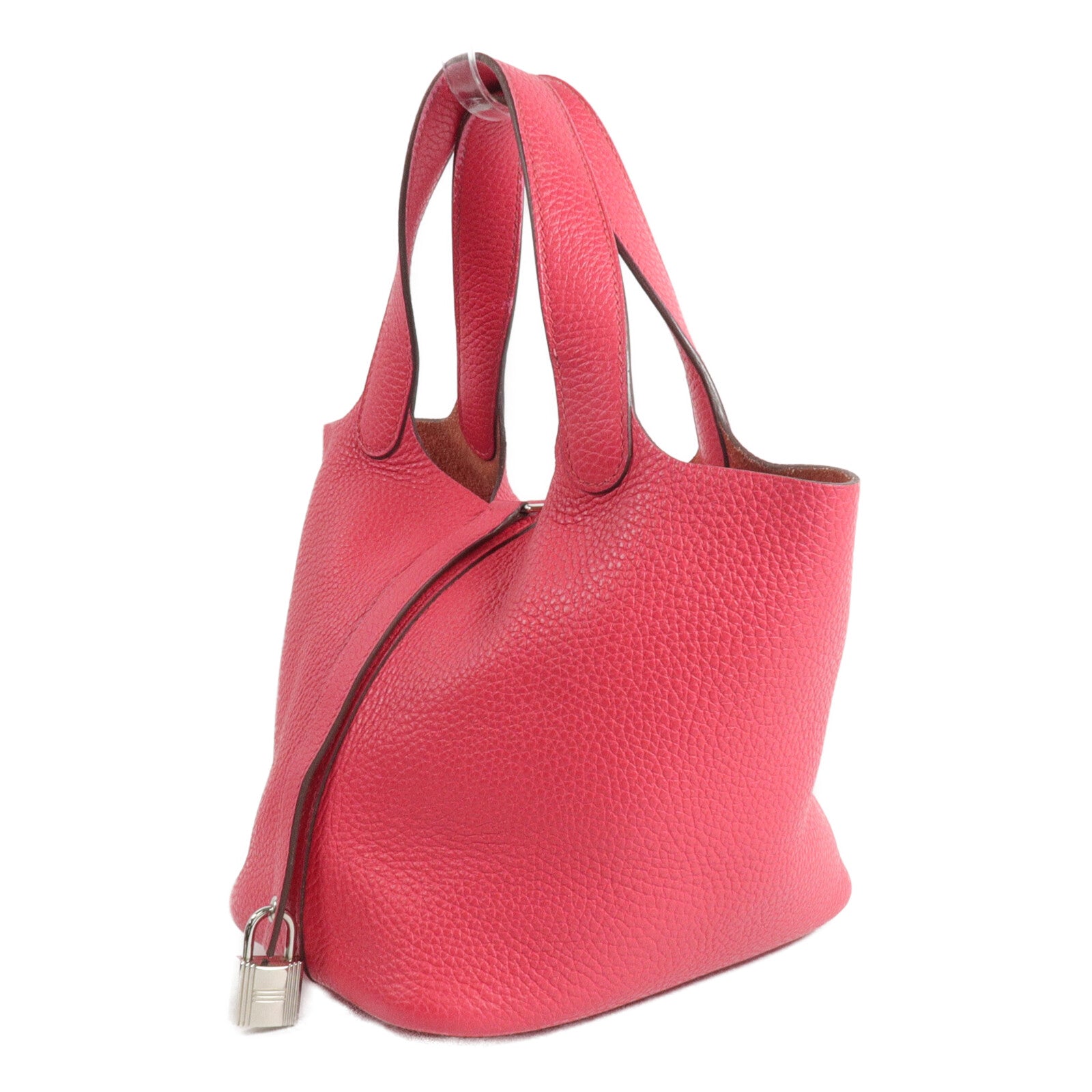 HERMES Clemence皮革Picotin PM手挽袋Rose Extreme