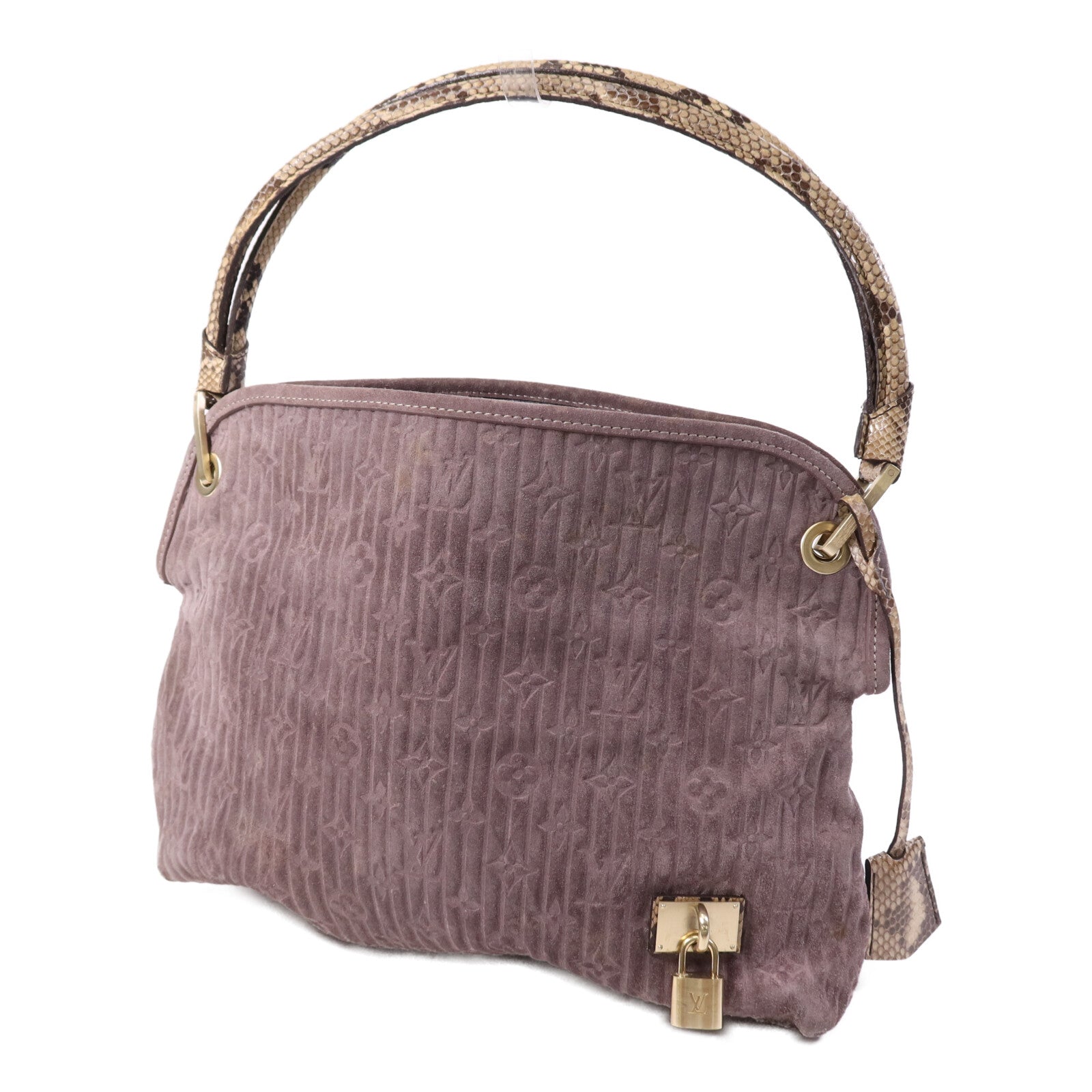 LOUIS VUITTON 【激減優惠】麂皮皮革/蛇皮Monogram Suede Whisper金扣肩背袋