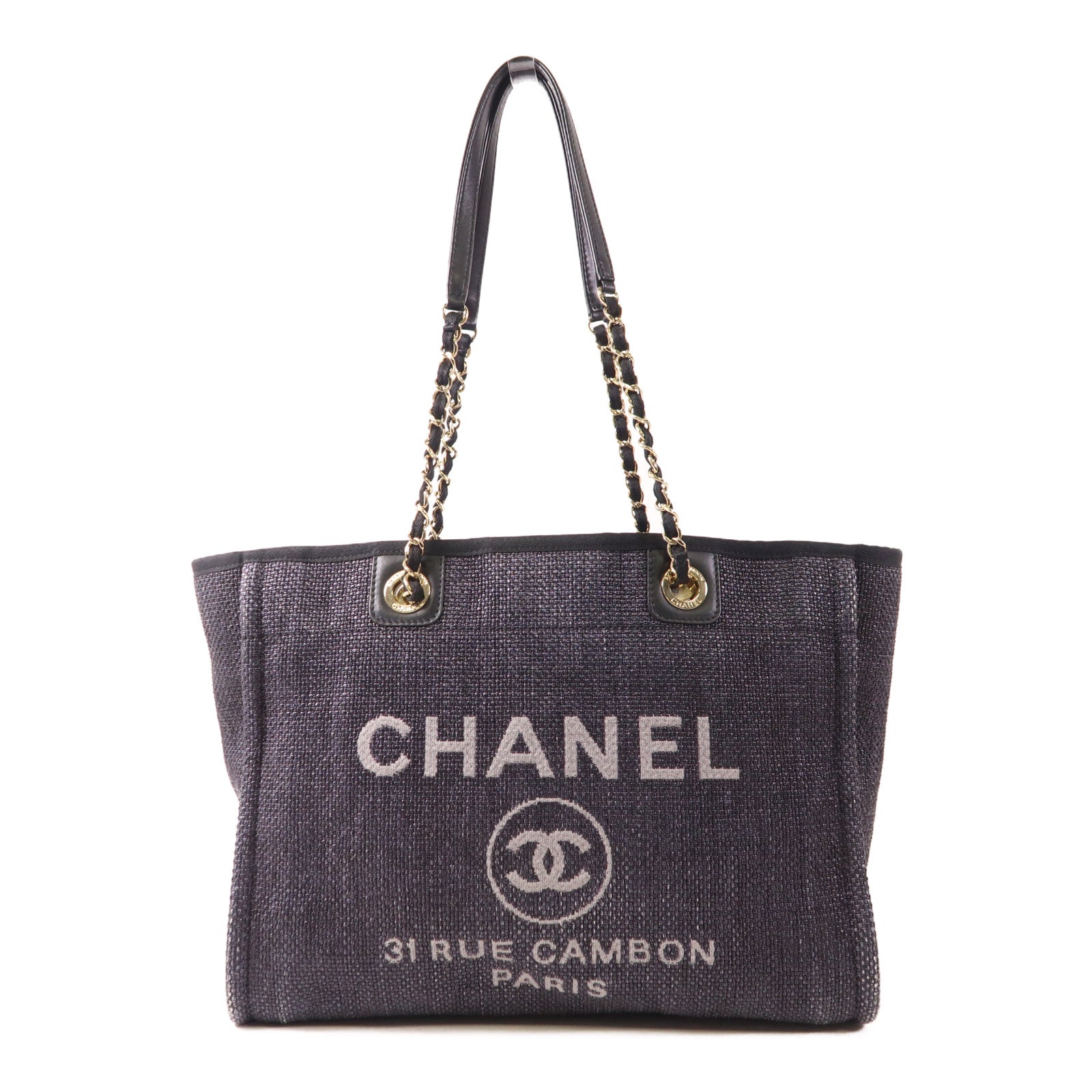 CHANEL 帆布Deauville Tote Bag金扣肩背袋/手挽袋
