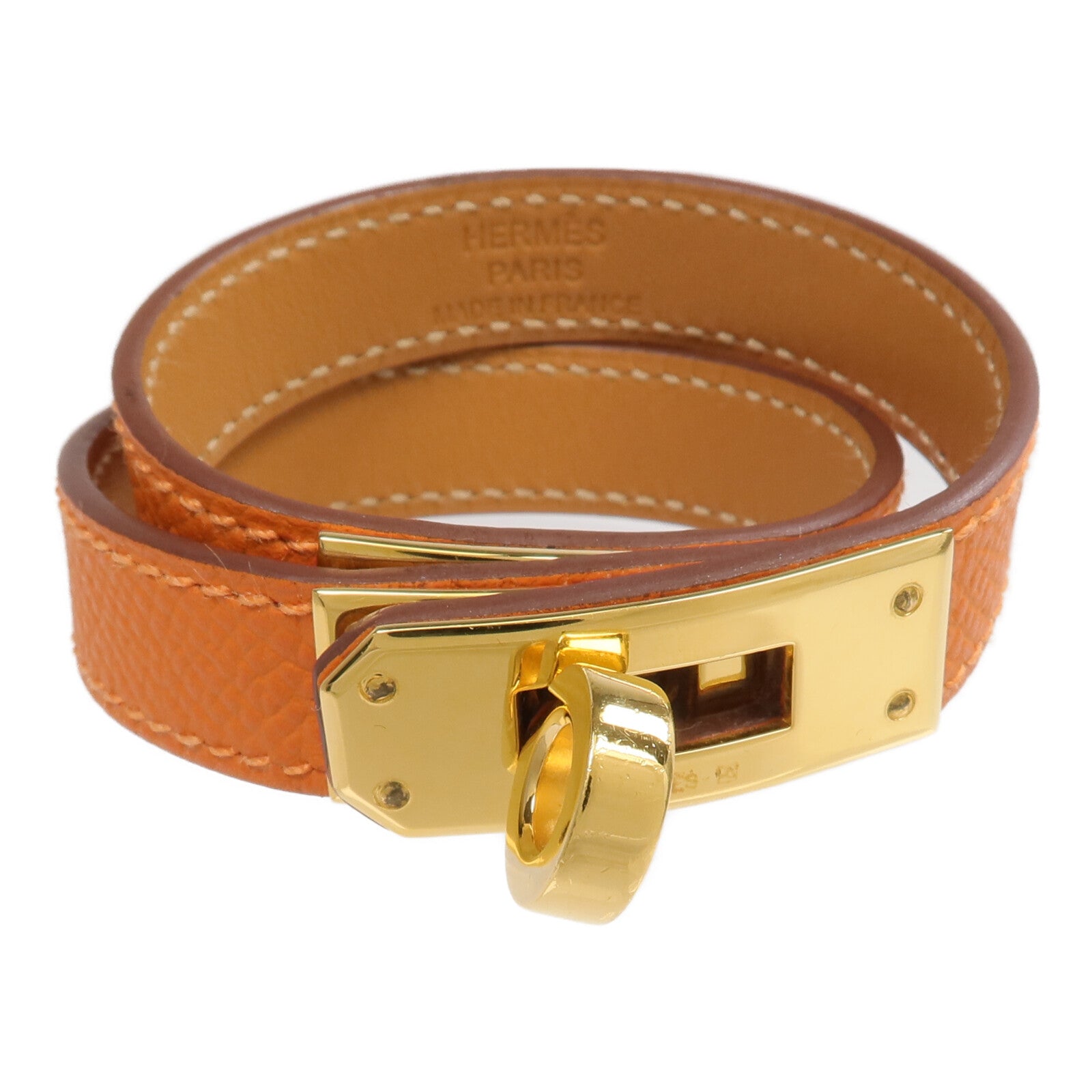HERMES Epsom皮革Kelly Double Tour Bracelet金扣手帶Orange