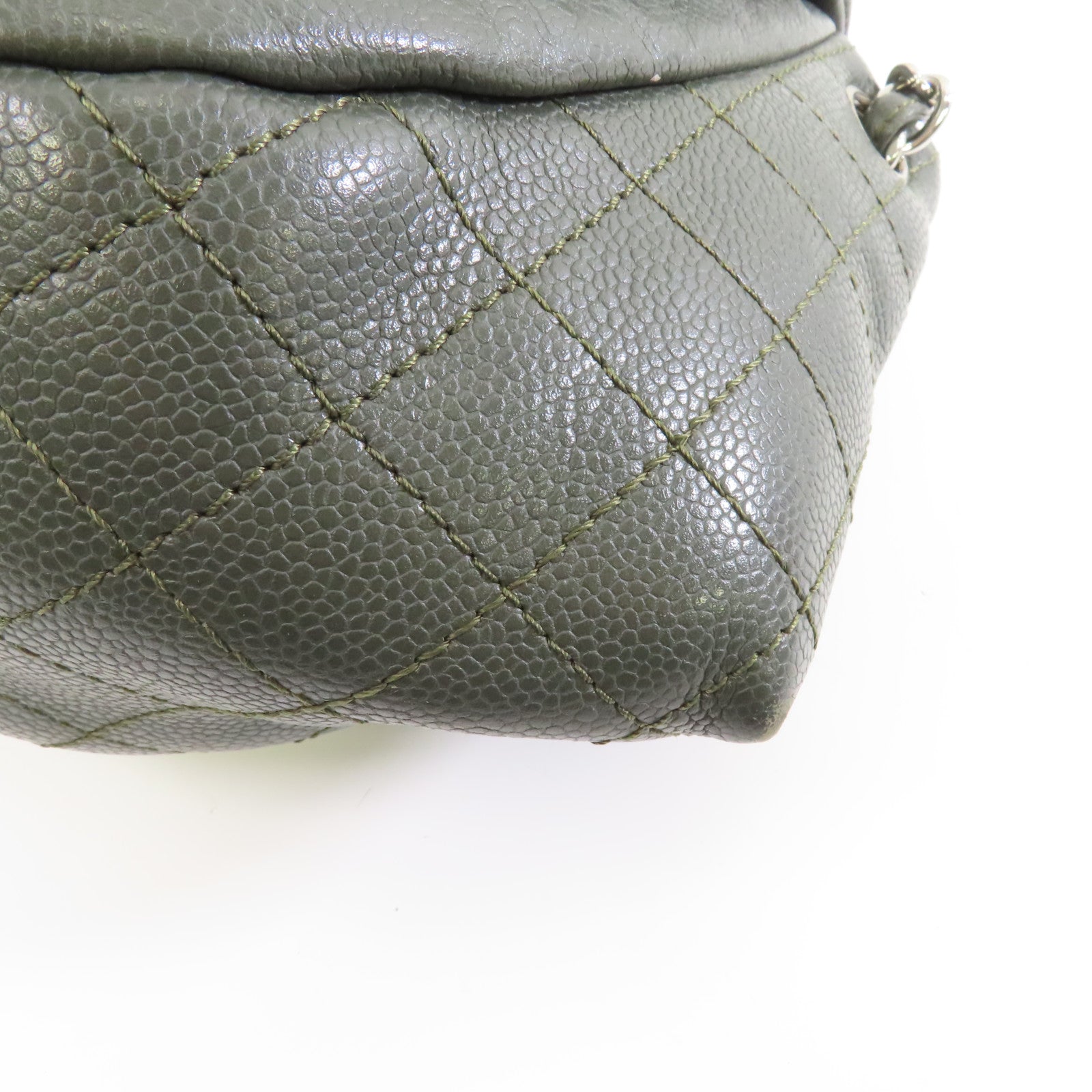 CHANEL 【激減優惠】Caviar皮革Chain Shoulder Bag銀扣鏈帶肩背袋綠色