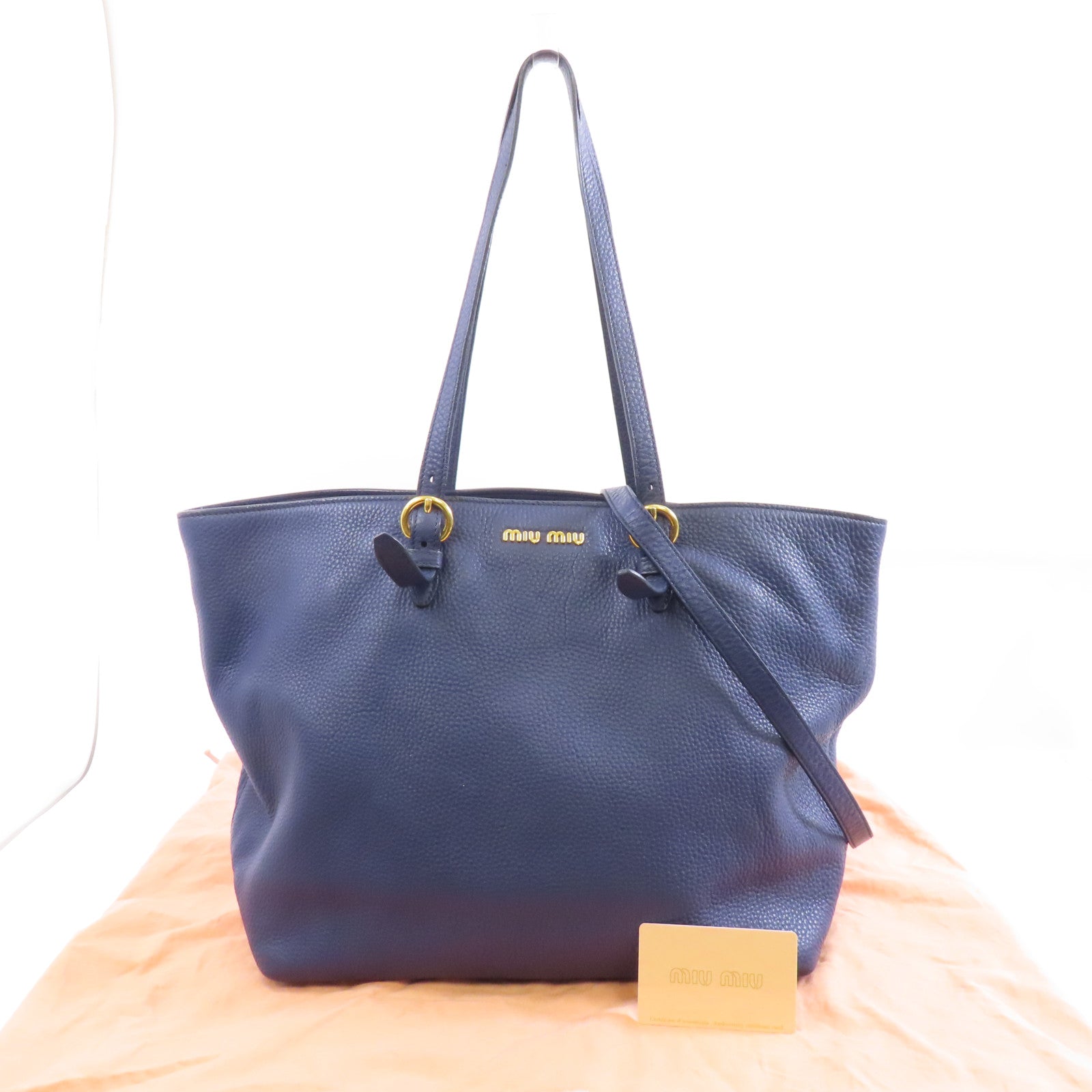 Miu Miu 牛皮皮革2 Way Shoulder Tote金扣手挽肩背兩用袋藍色