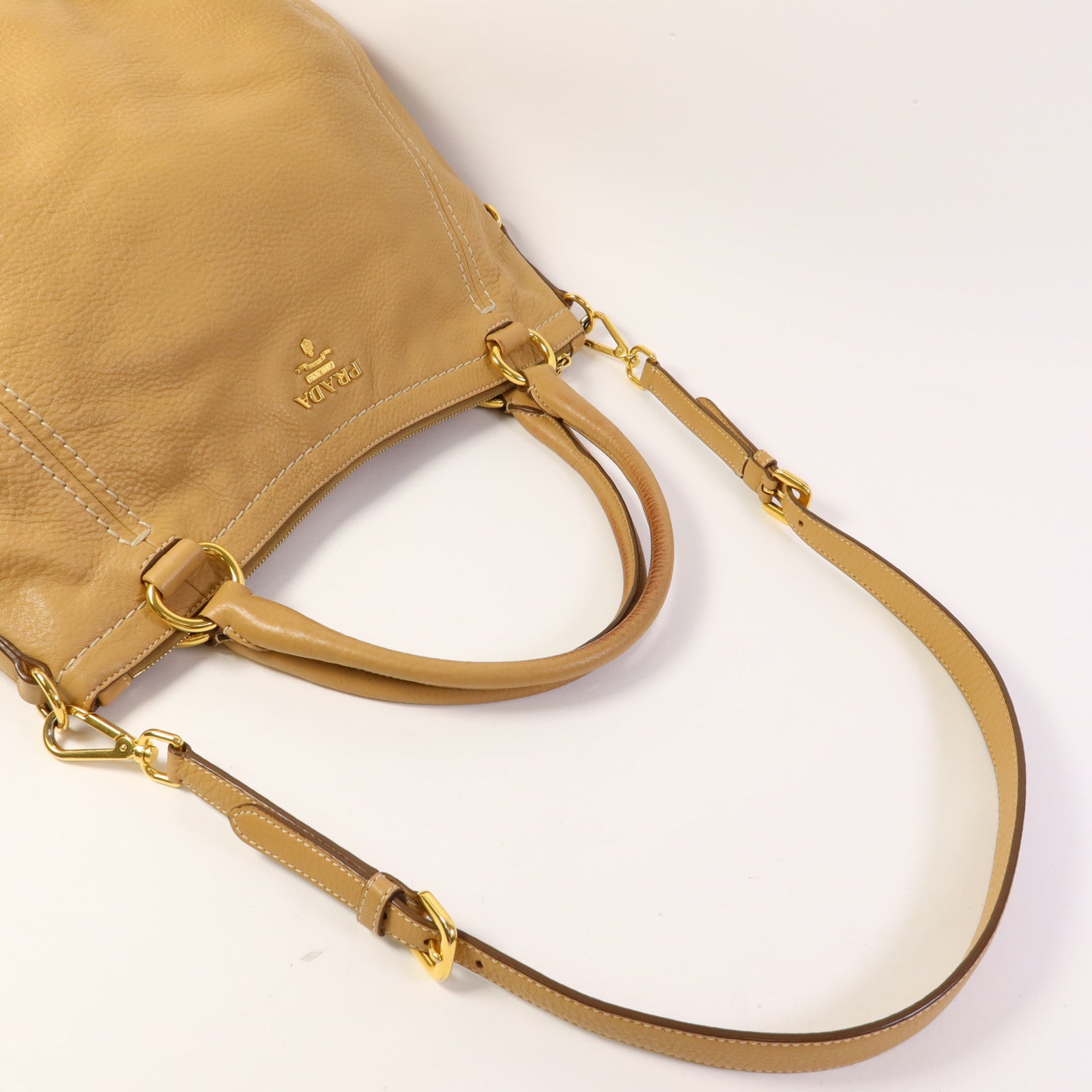 PRADA 【激減優惠】牛皮皮革2 Way Shoulder Bag金扣手挽肩背兩用袋