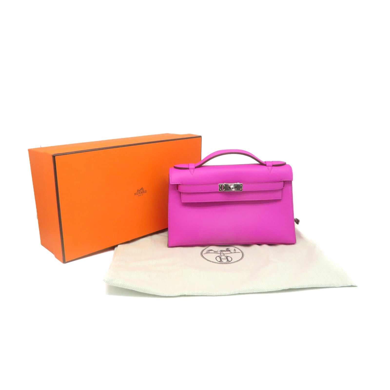 HERMES 【激減優惠】Swift皮革Mini Kelly Handbag銀扣手挽袋Magnolia玉蘭紫色