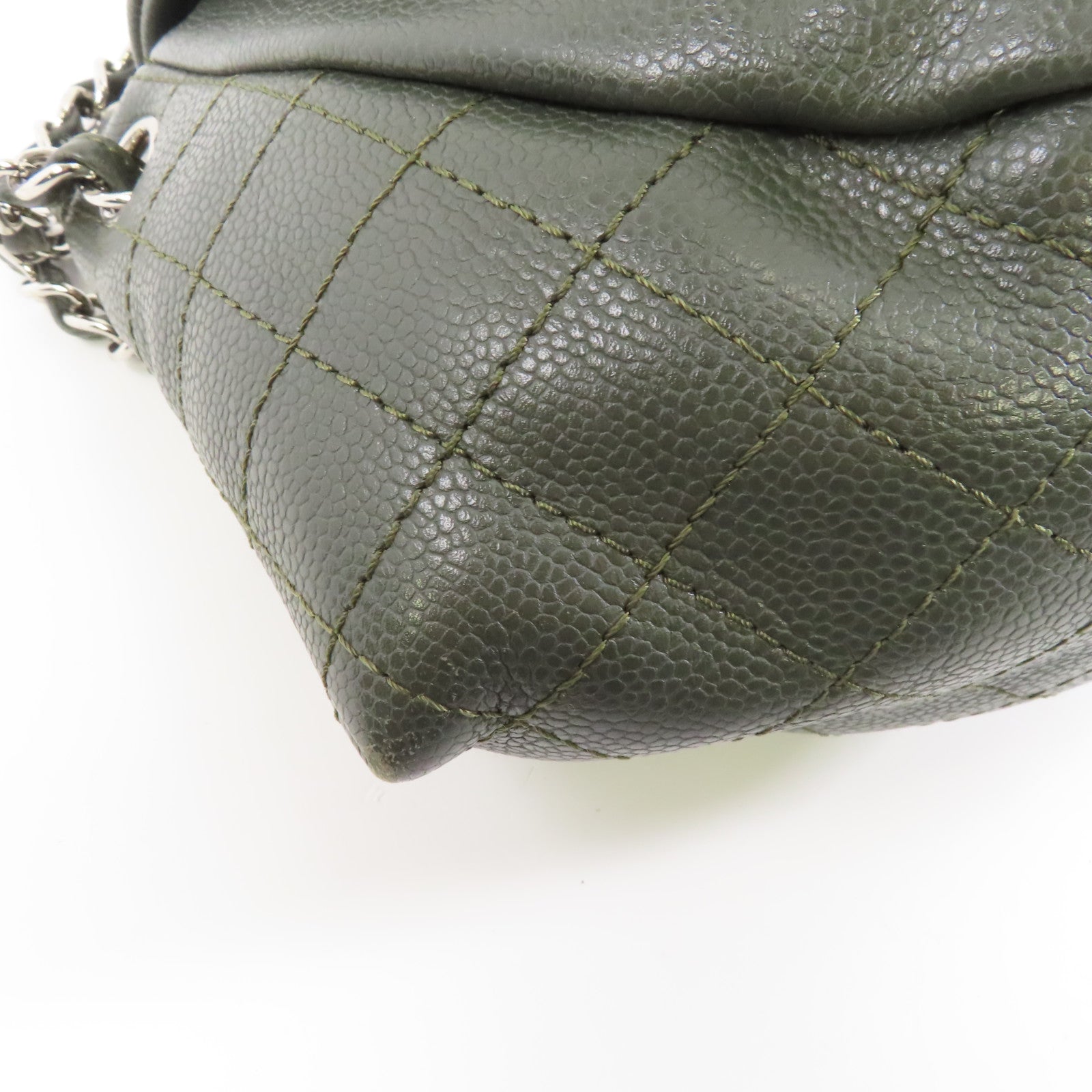CHANEL 【激減優惠】Caviar皮革Chain Shoulder Bag銀扣鏈帶肩背袋綠色
