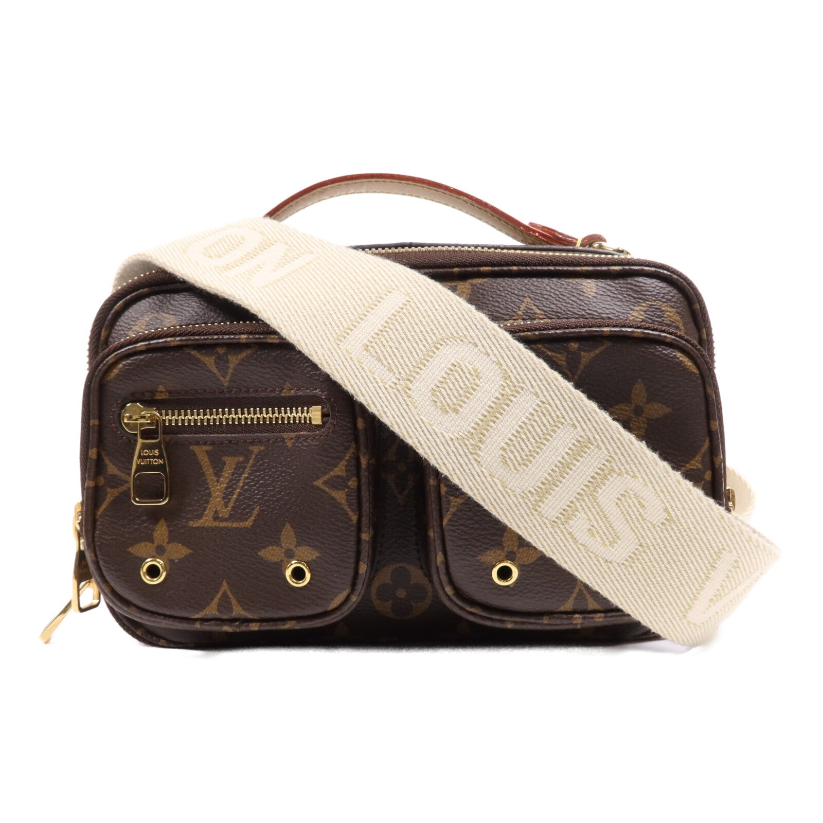 LOUIS VUITTON Monogram Utility金扣手挽肩背兩用袋棕色