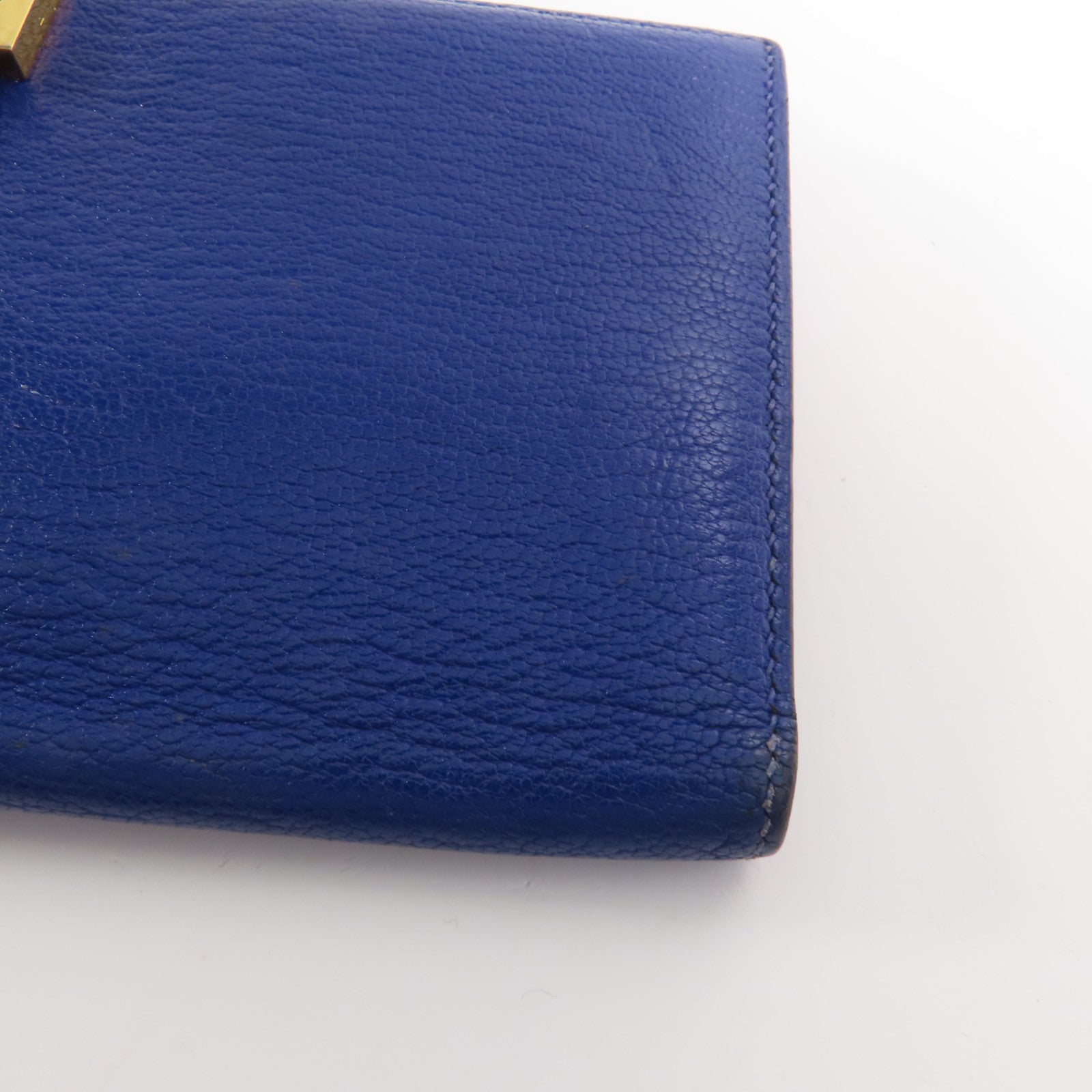 HERMES Chevre皮革Bearn Long Wallet金扣長錢包7T Bleu Electrique