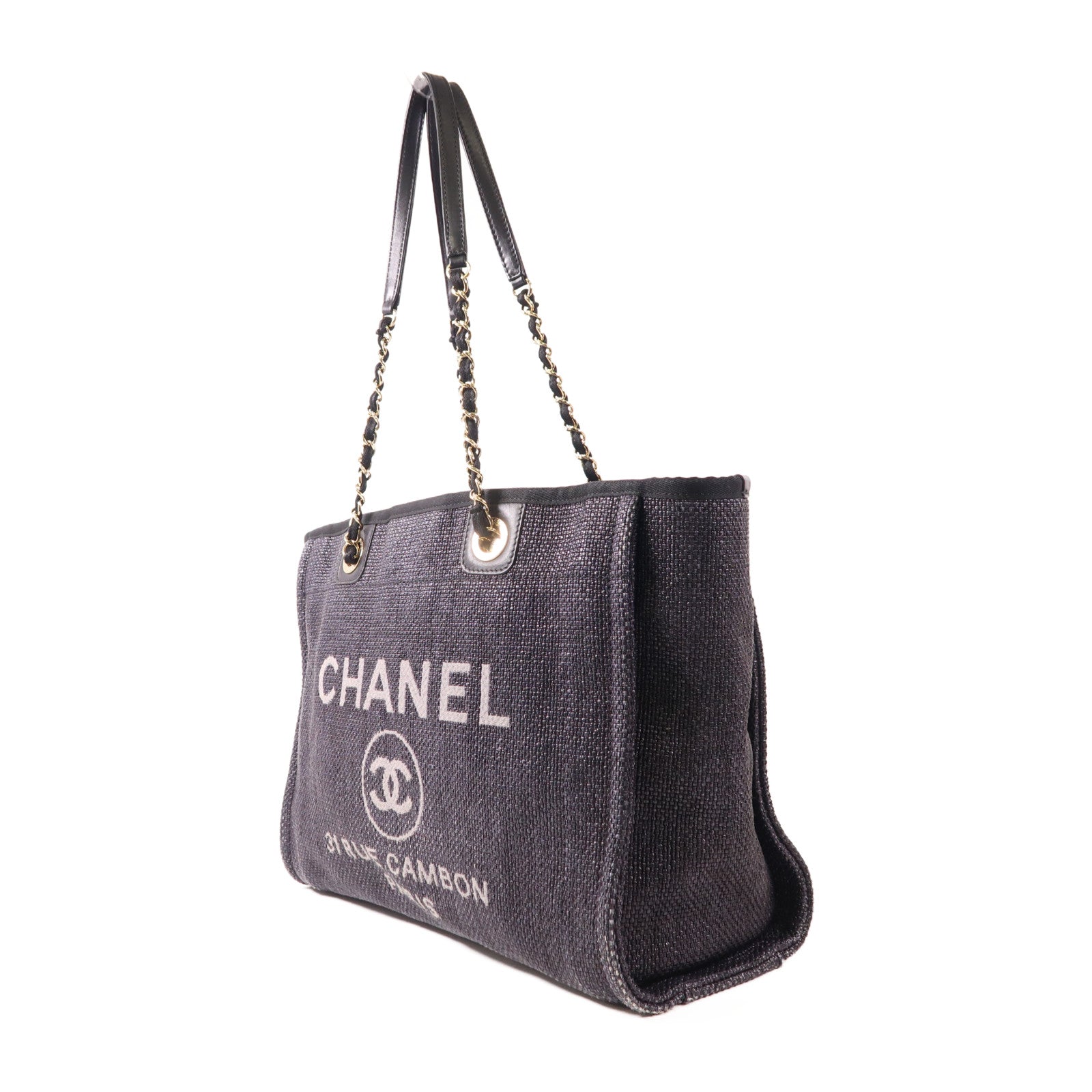 CHANEL 帆布Deauville Tote Bag金扣肩背袋/手挽袋