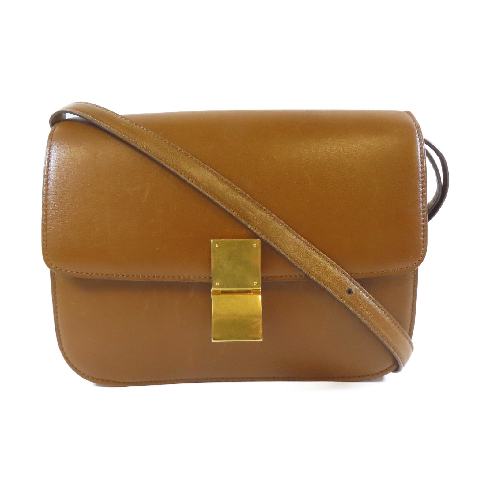 CELINE 牛皮皮革Box Shoulder Bag金扣肩背袋啡色