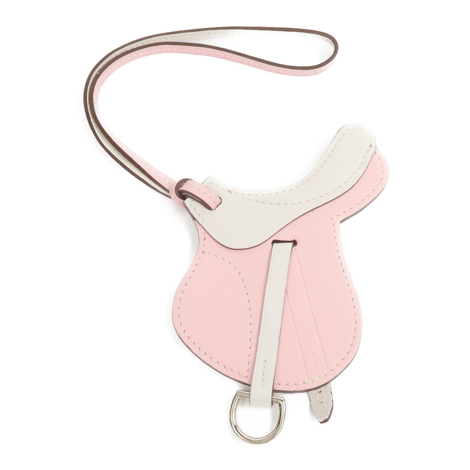 HERMES Swift皮革Paddock Cell掛飾Rose Sakura/White