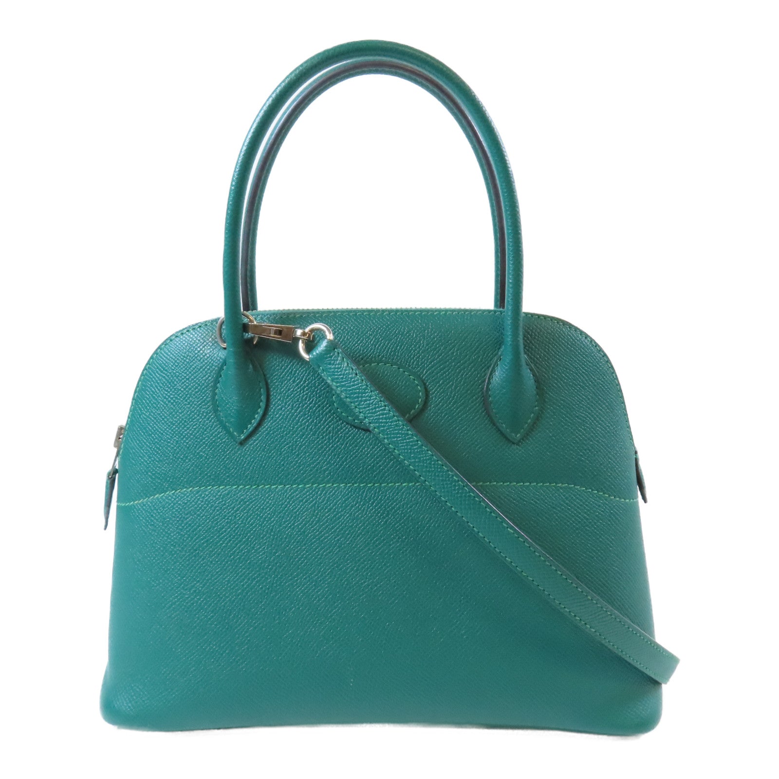 HERMES Epsom皮革Bolide 27銀扣手挽肩背兩用袋Malachite/綠色