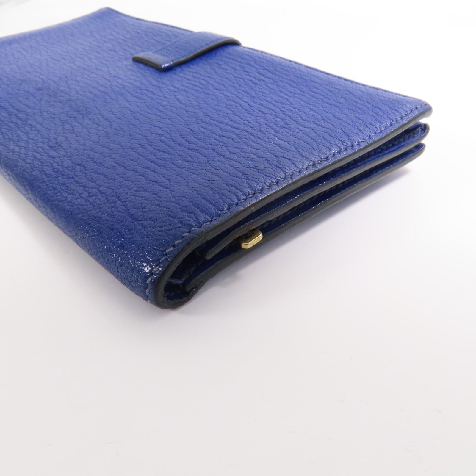HERMES Chevre皮革Bearn Long Wallet金扣長錢包7T Bleu Electrique