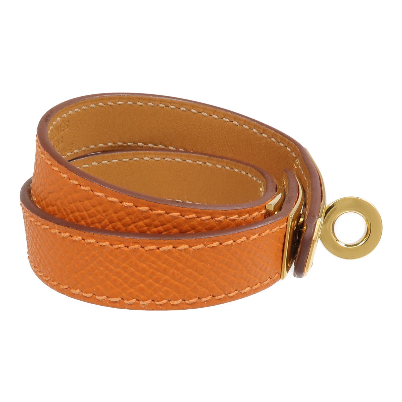 HERMES Epsom皮革Kelly Double Tour Bracelet金扣手帶Orange