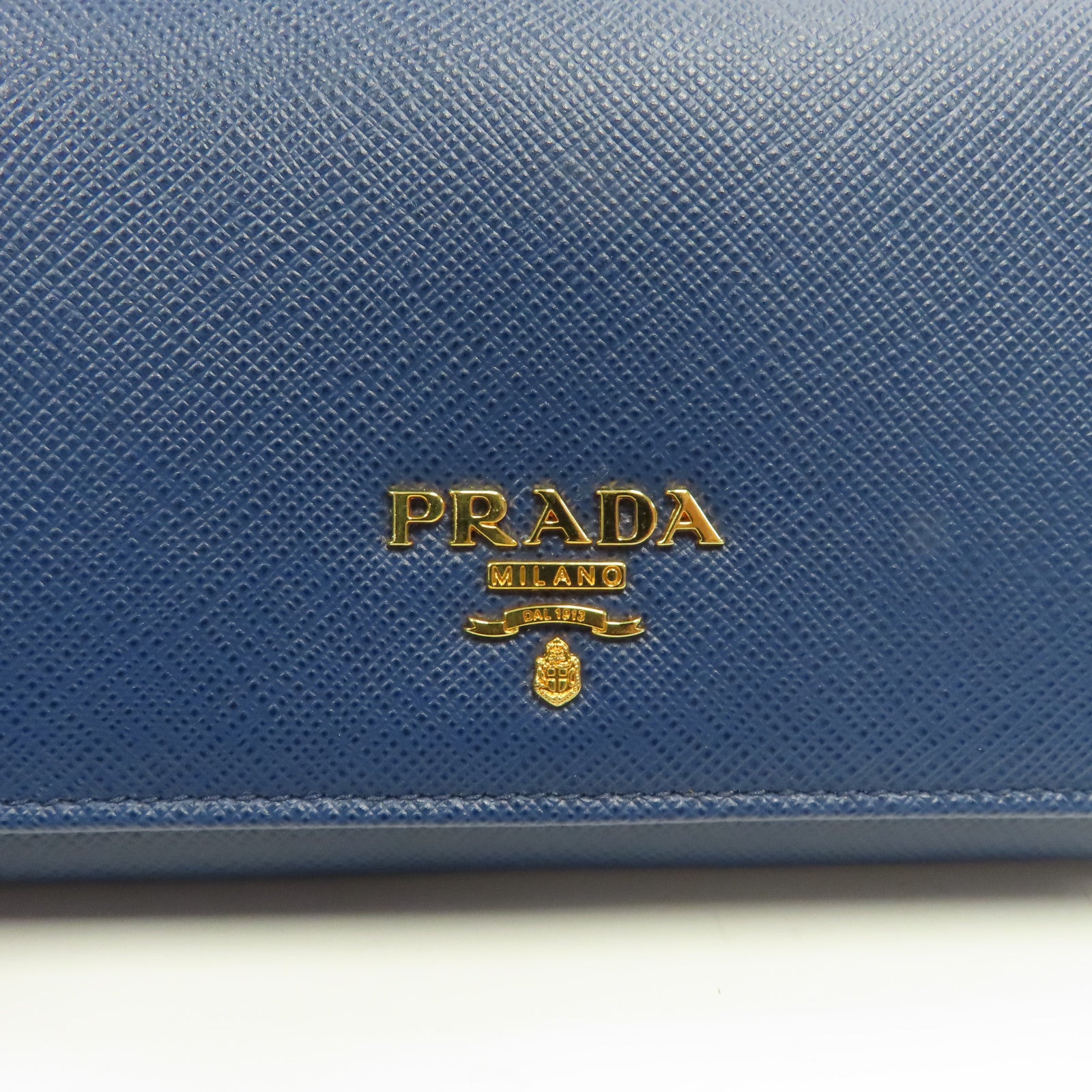 PRADA Saffiano皮革Long Wallet金扣長錢包藍色