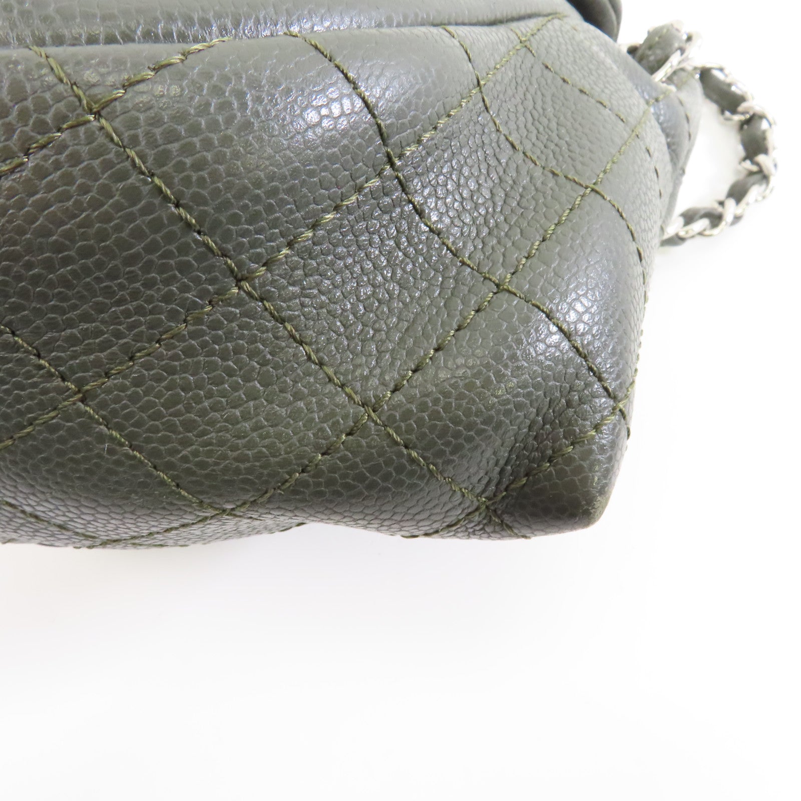 CHANEL 【激減優惠】Caviar皮革Chain Shoulder Bag銀扣鏈帶肩背袋綠色