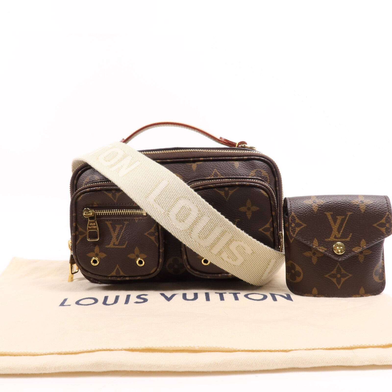 LOUIS VUITTON Monogram Utility金扣手挽肩背兩用袋棕色