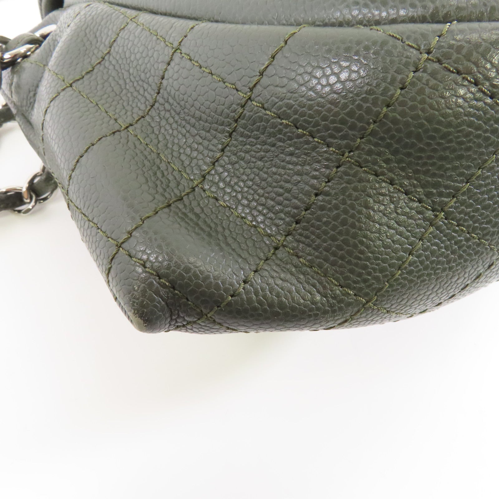 CHANEL 【激減優惠】Caviar皮革Chain Shoulder Bag銀扣鏈帶肩背袋綠色