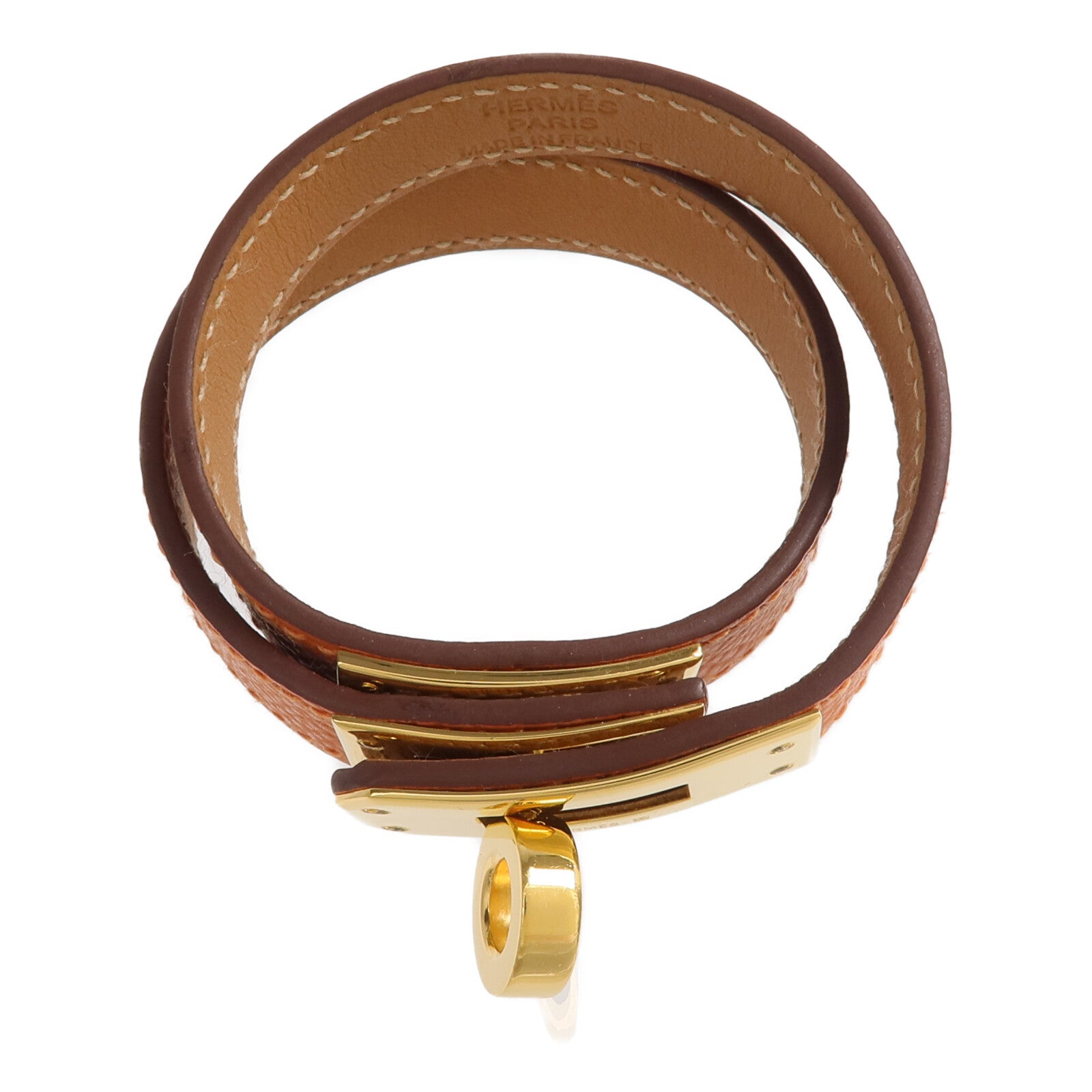 HERMES Epsom皮革Kelly Double Tour Bracelet金扣手帶Orange