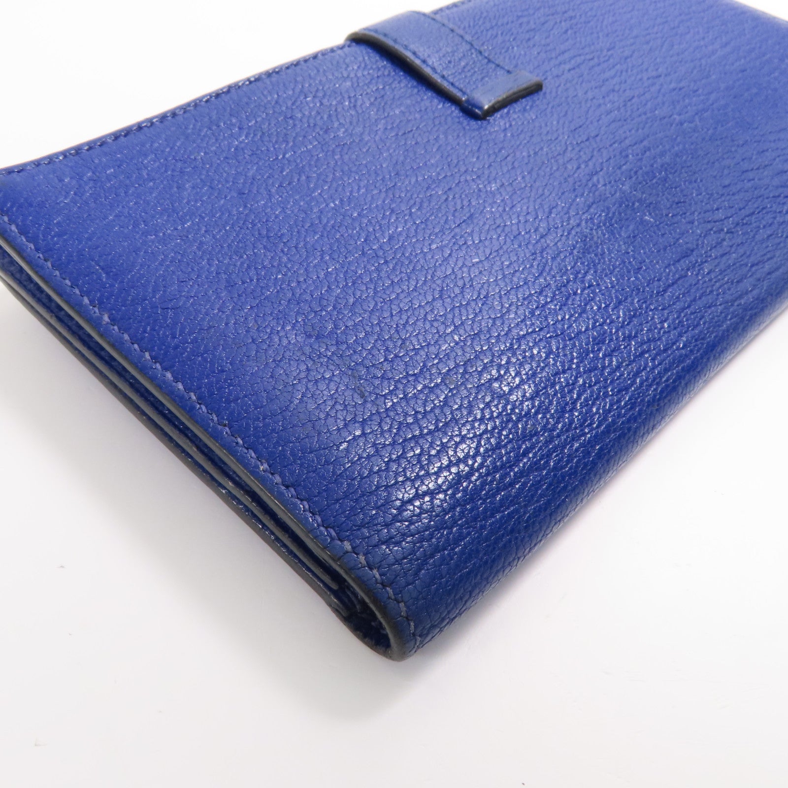 HERMES Chevre皮革Bearn Long Wallet金扣長錢包7T Bleu Electrique