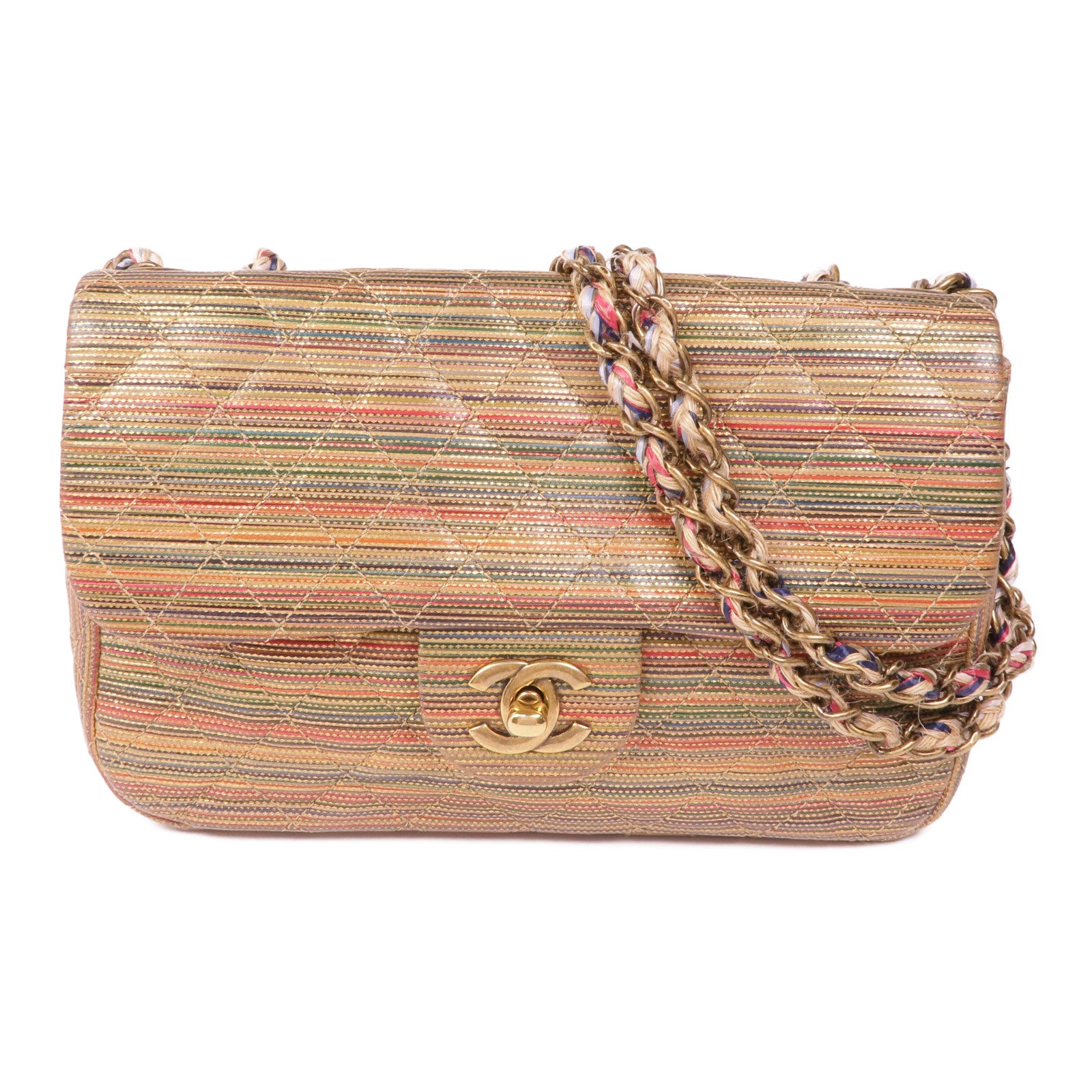 CHANEL 皮革Mini Classic Multicolour金扣鏈帶肩背袋