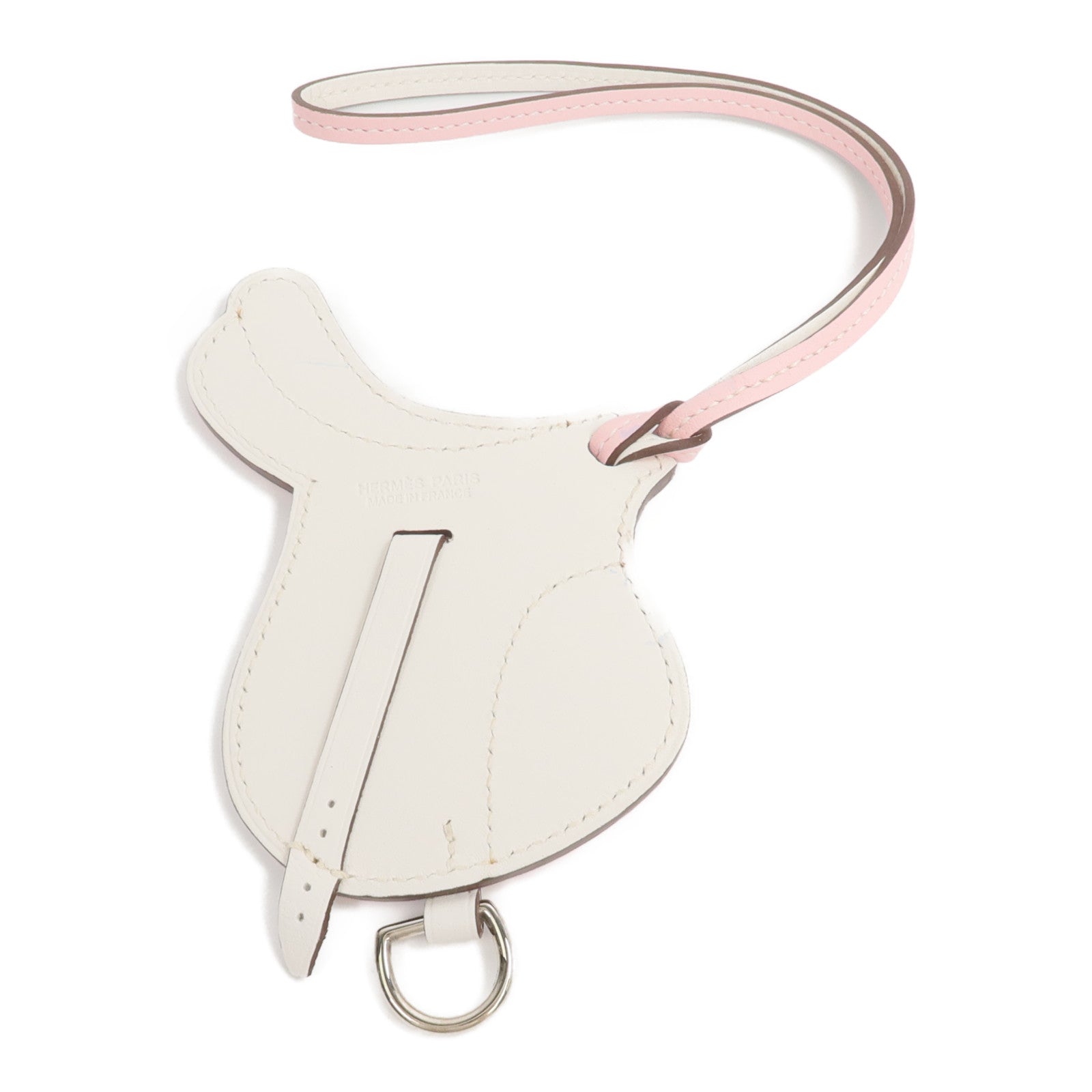 HERMES Swift皮革Paddock Cell掛飾Rose Sakura/White