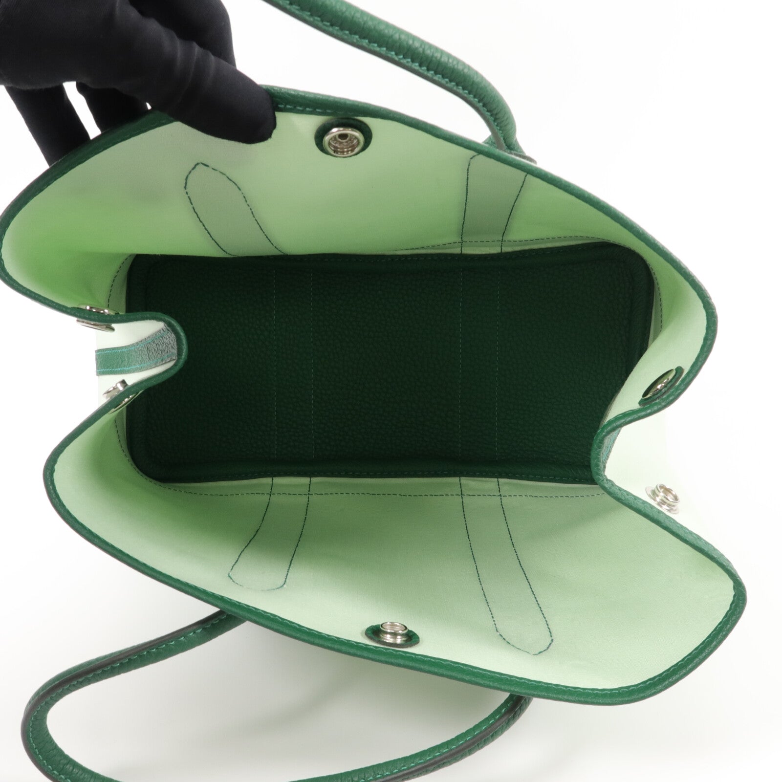 HERMES 帆布/Negonda皮革Garden Party TPM手挽袋Vert Peppermint/Moyen