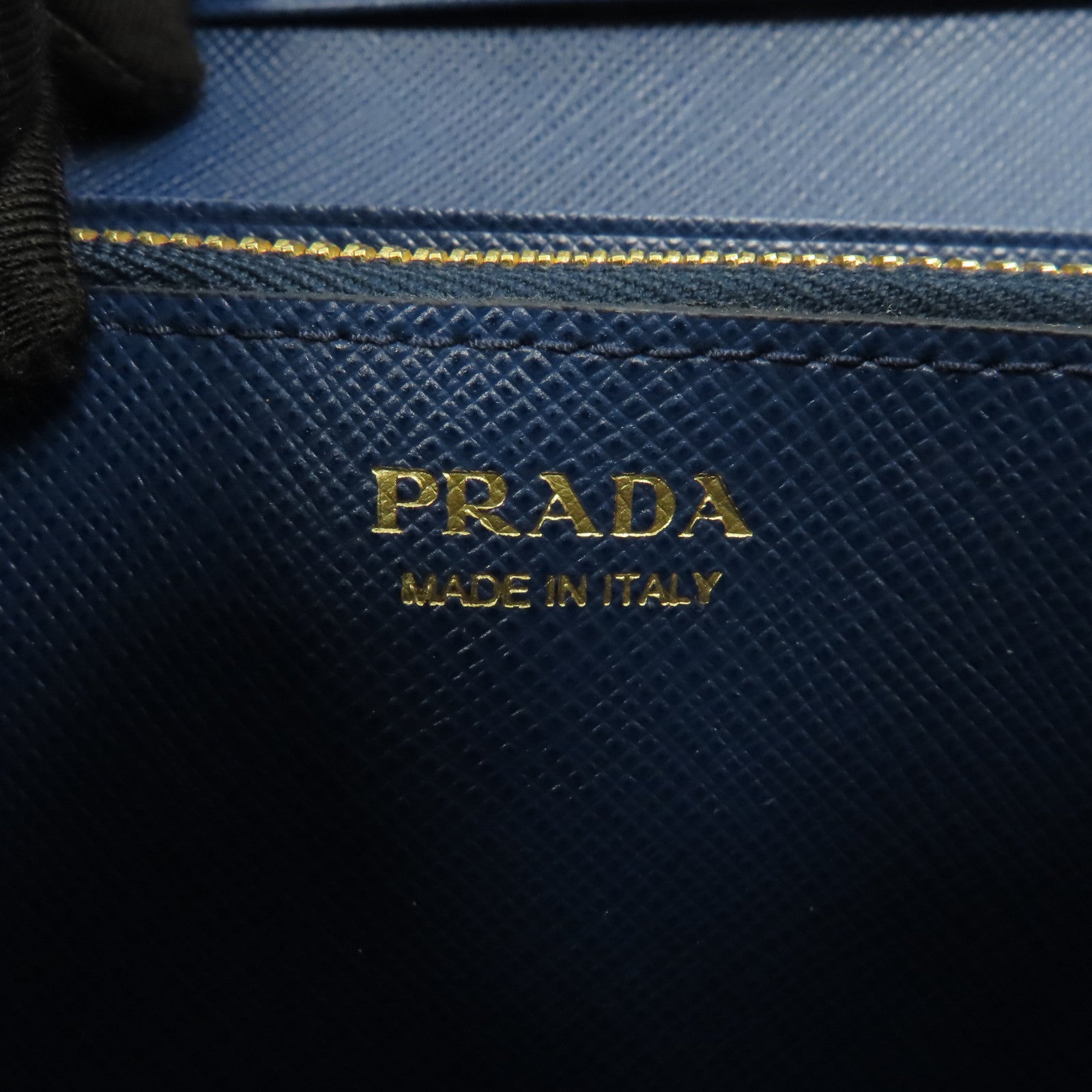 PRADA Saffiano皮革Long Wallet金扣長錢包藍色