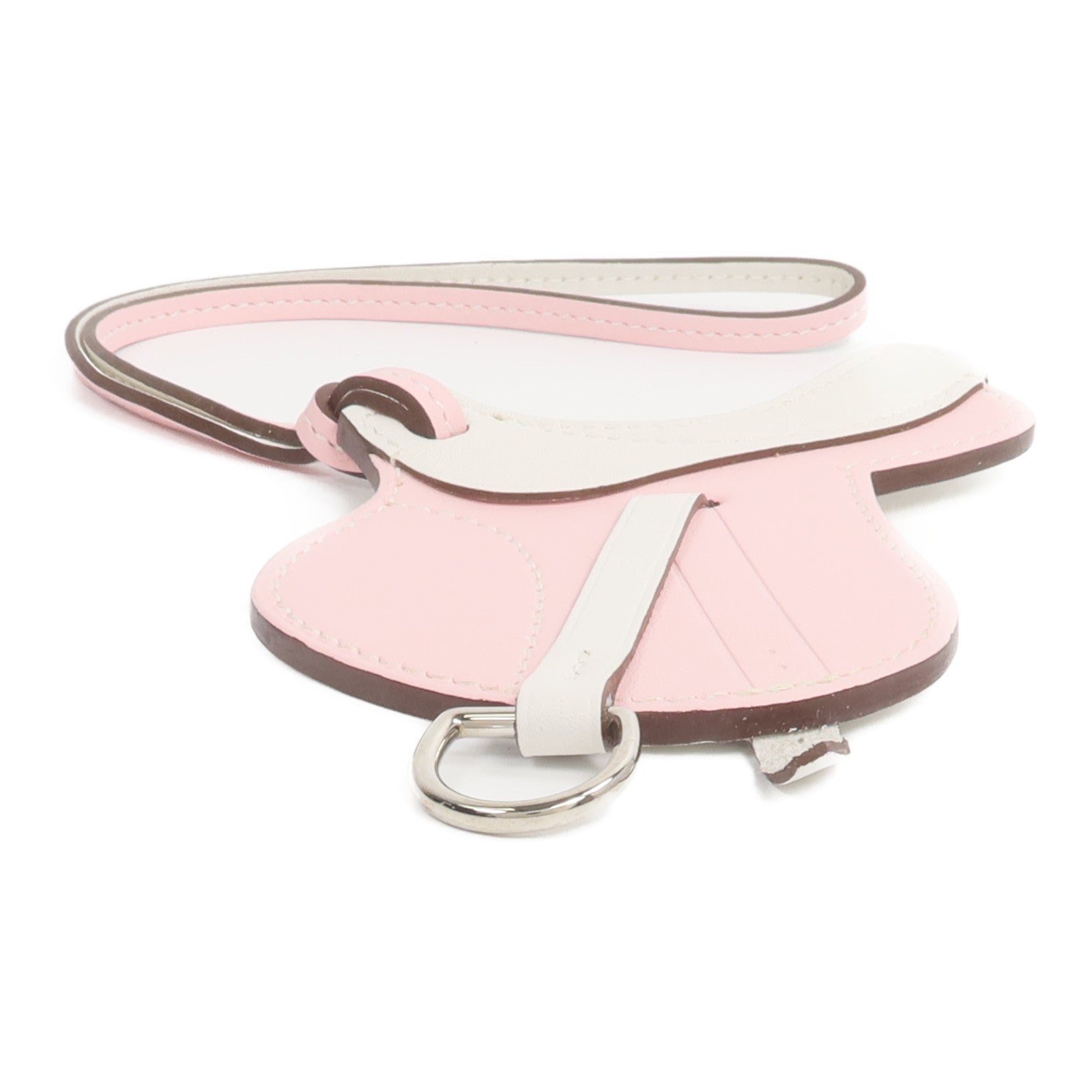 HERMES Swift皮革Paddock Cell掛飾Rose Sakura/White