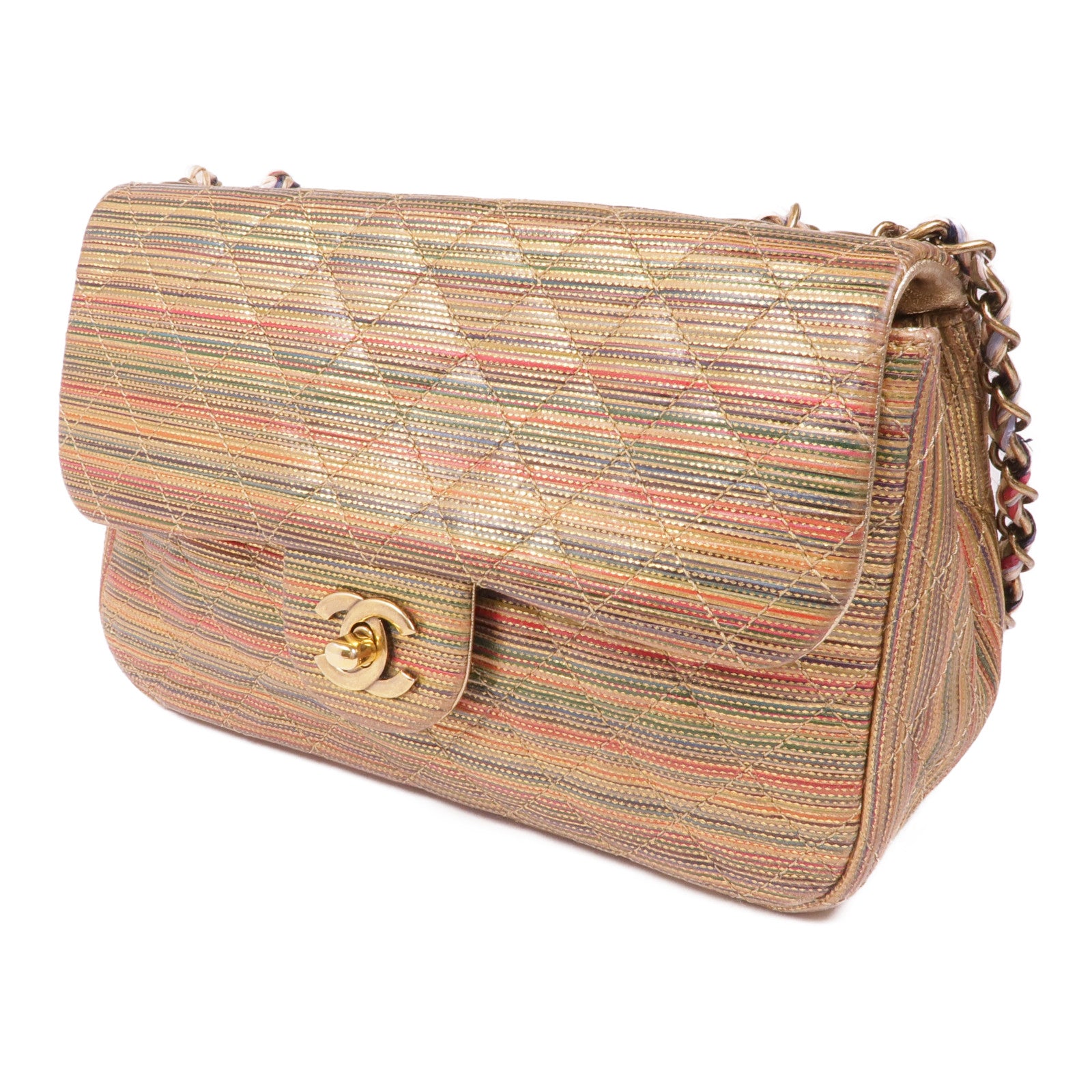 CHANEL 皮革Mini Classic Multicolour金扣鏈帶肩背袋