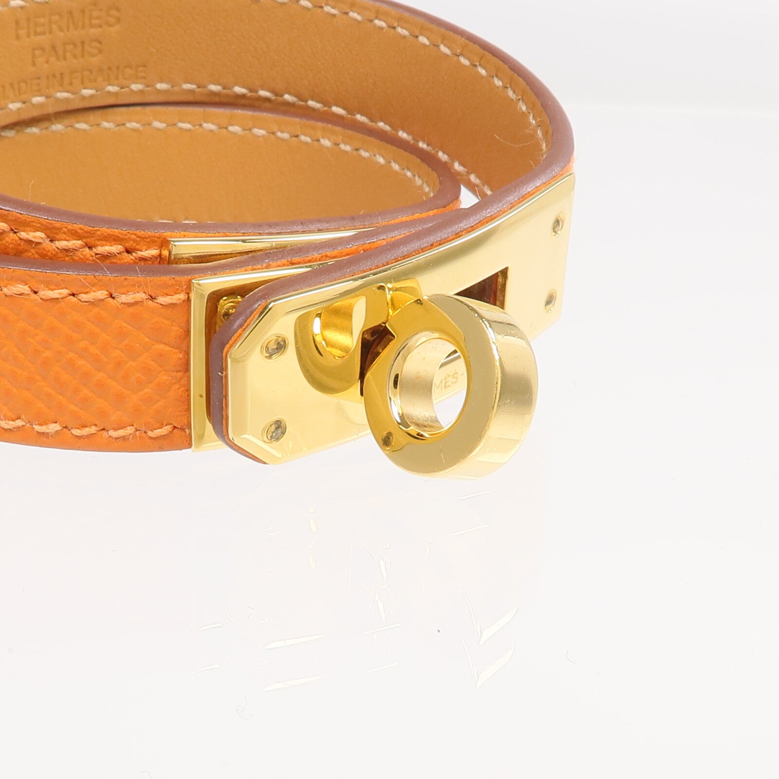 HERMES Epsom皮革Kelly Double Tour Bracelet金扣手帶Orange