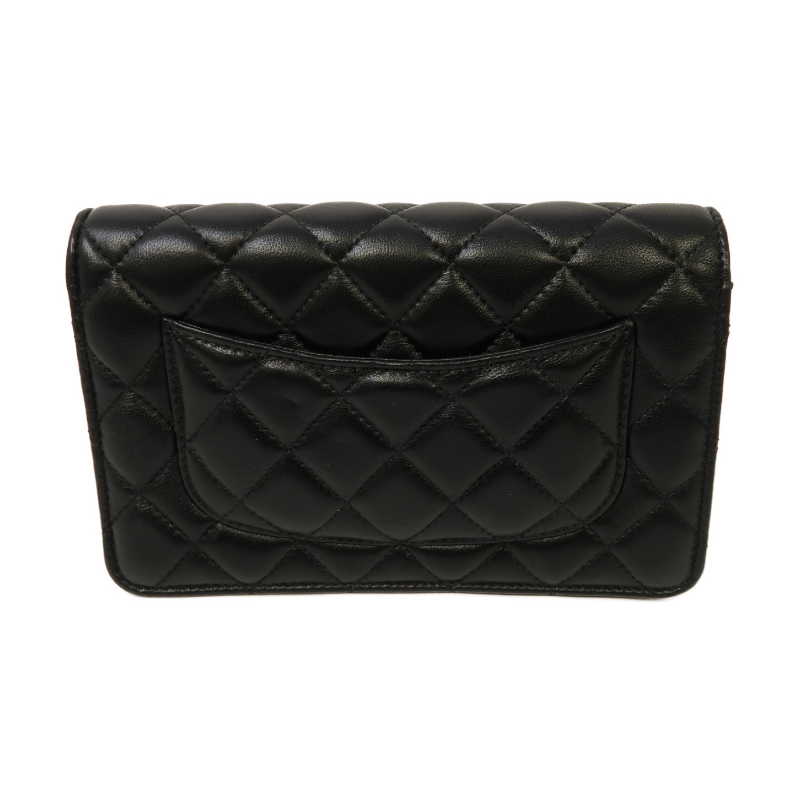 CHANEL 菱格羊皮皮革WOC Wallet On Chain Shoulder Bag金扣鏈帶肩背袋黑色