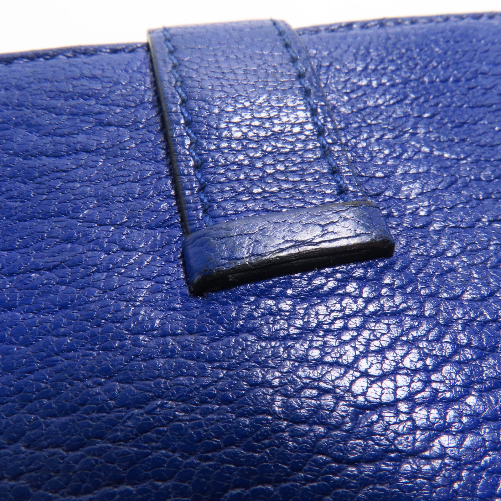 HERMES Chevre皮革Bearn Long Wallet金扣長錢包7T Bleu Electrique