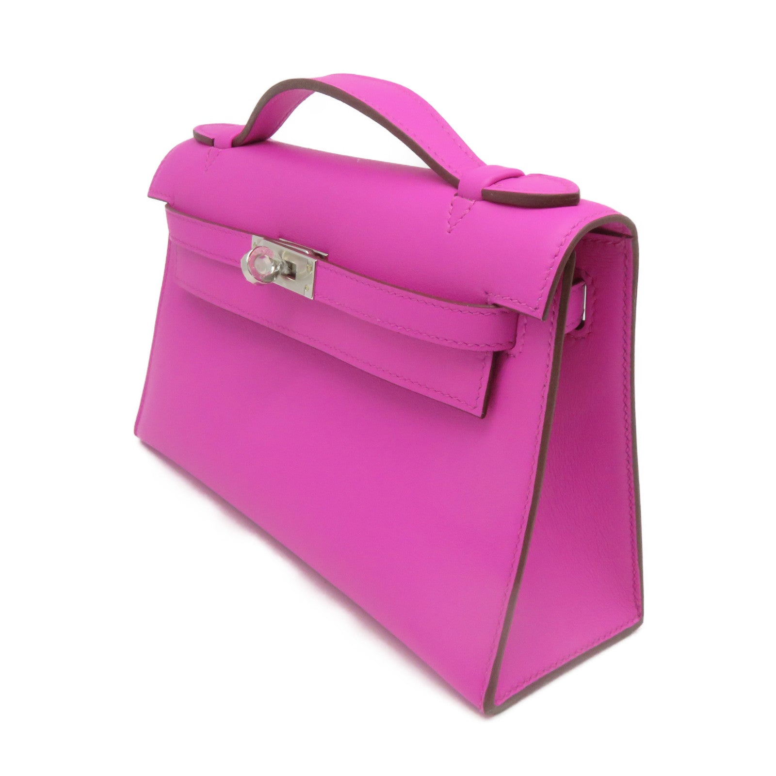 HERMES 【激減優惠】Swift皮革Mini Kelly Handbag銀扣手挽袋Magnolia玉蘭紫色