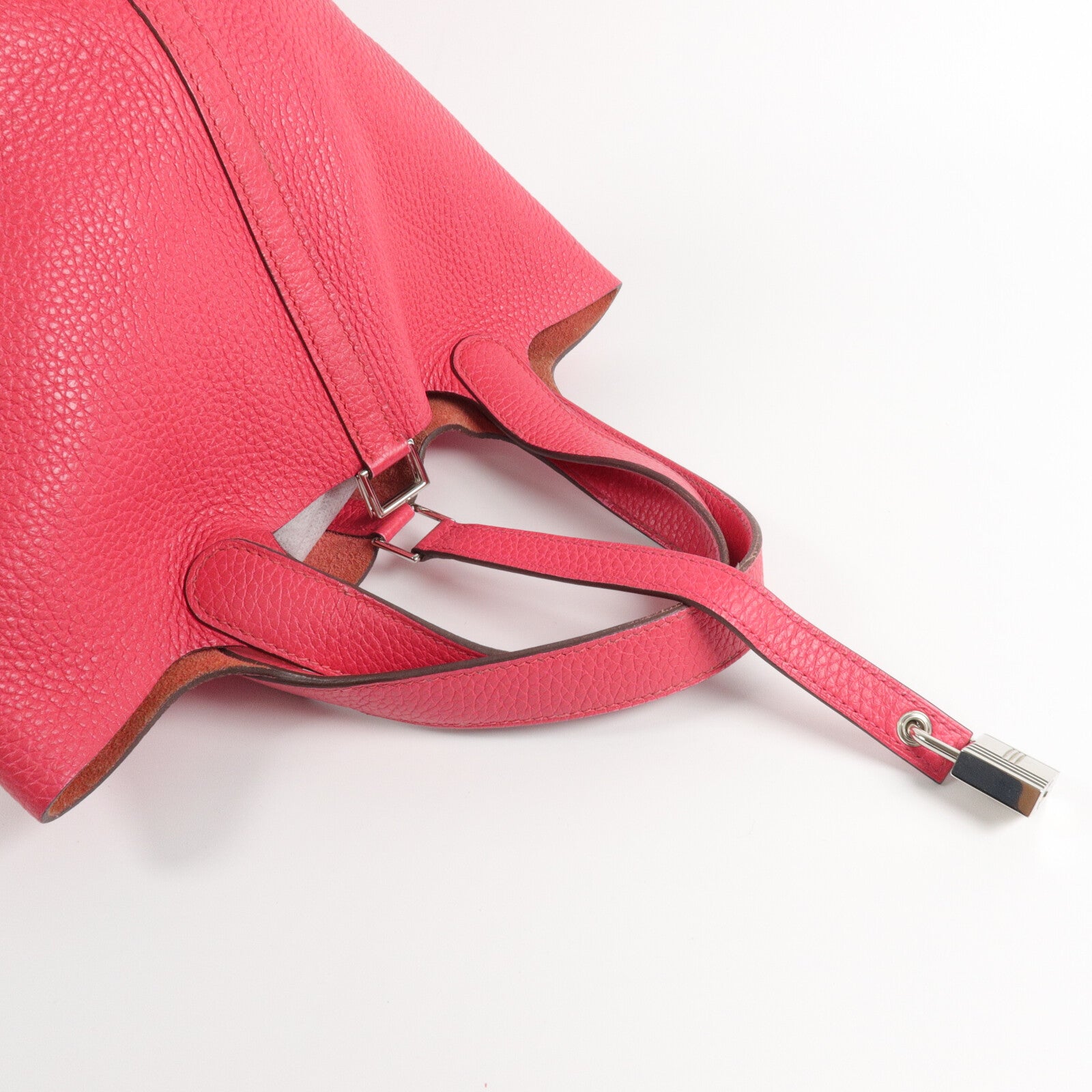 HERMES Clemence皮革Picotin PM手挽袋Rose Extreme