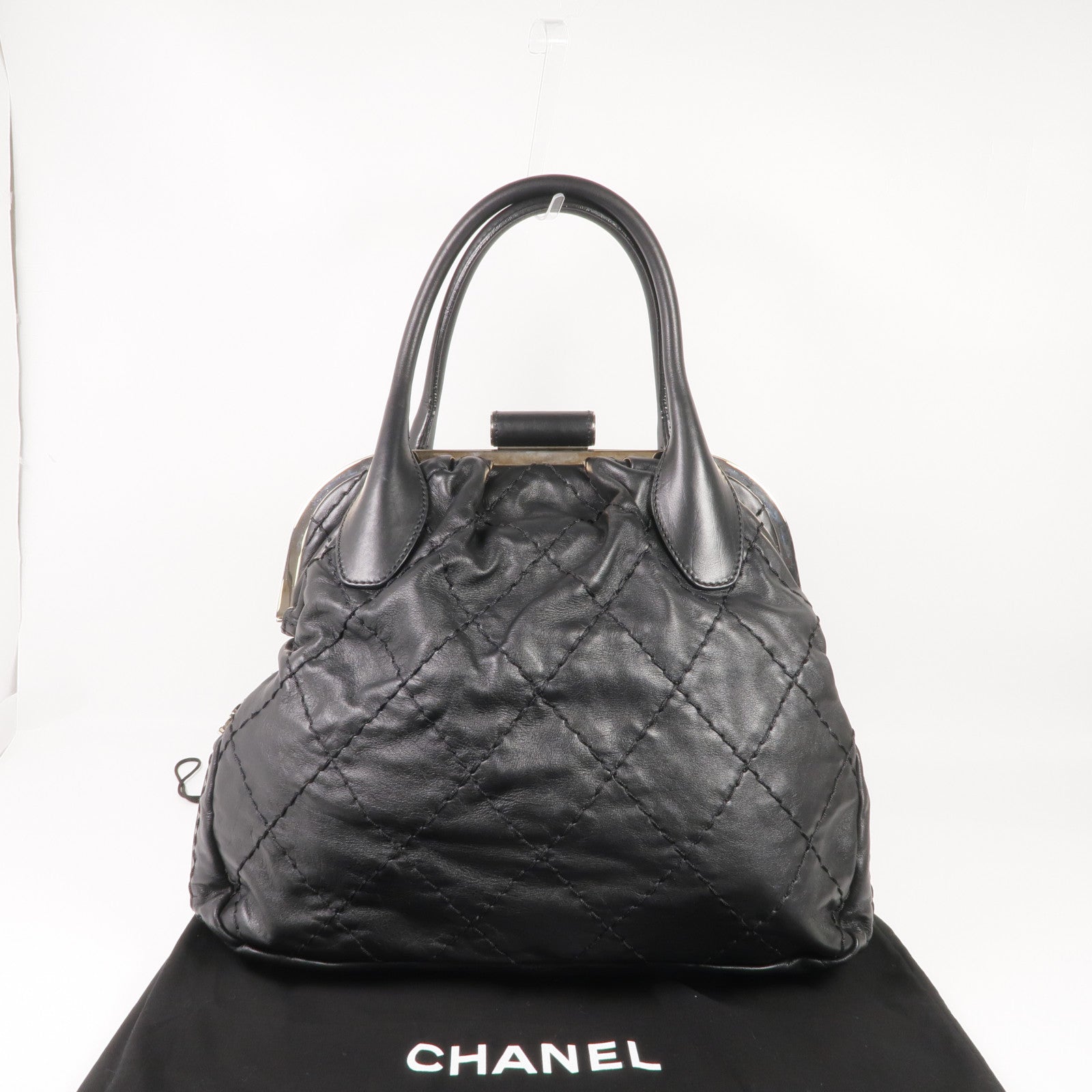CHANEL 牛皮皮革Handbag銀扣手挽袋