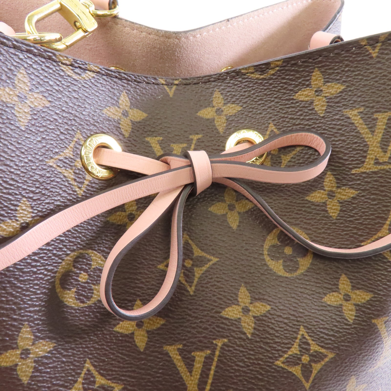 LOUIS VUITTON Monogram Neo Noe MM金扣肩背袋啡色/粉紅色