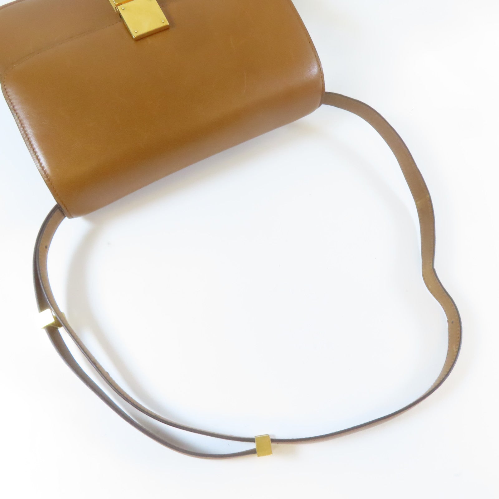 CELINE 牛皮皮革Box Shoulder Bag金扣肩背袋啡色