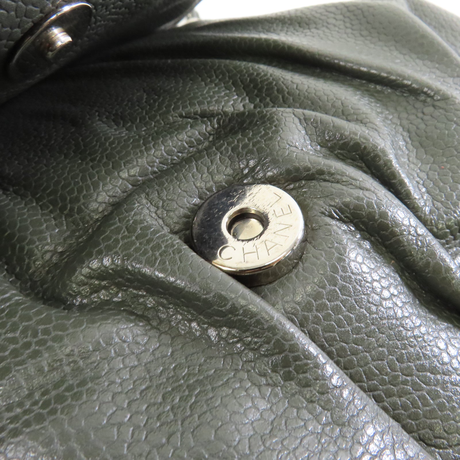 CHANEL 【激減優惠】Caviar皮革Chain Shoulder Bag銀扣鏈帶肩背袋綠色