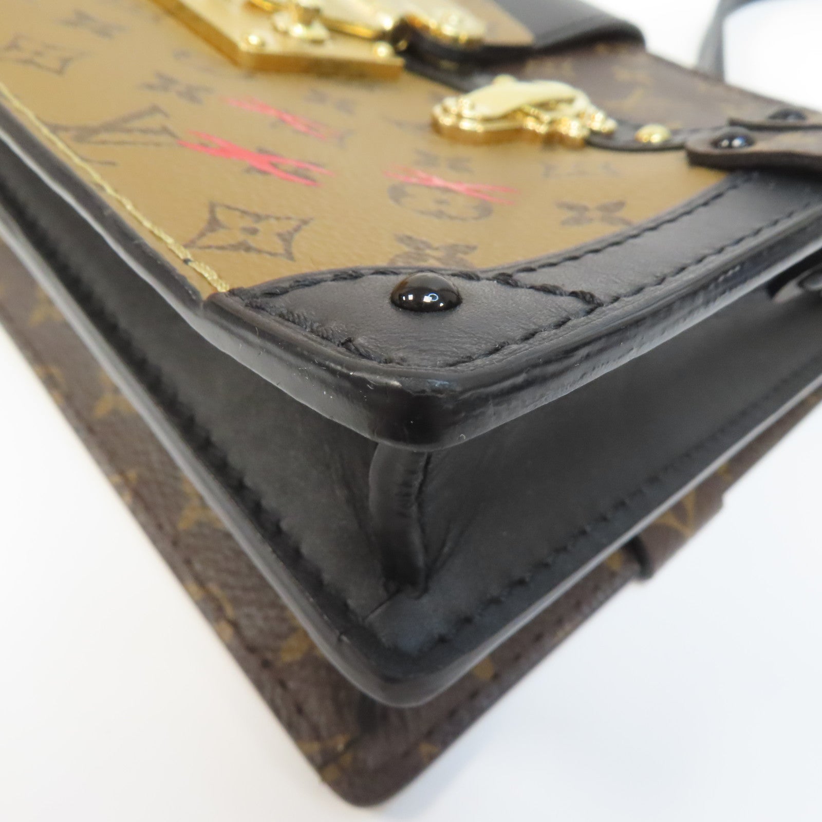 LOUIS VUITTON Monogram Reverse Trunk Clutch金扣肩背袋啡色/黑色
