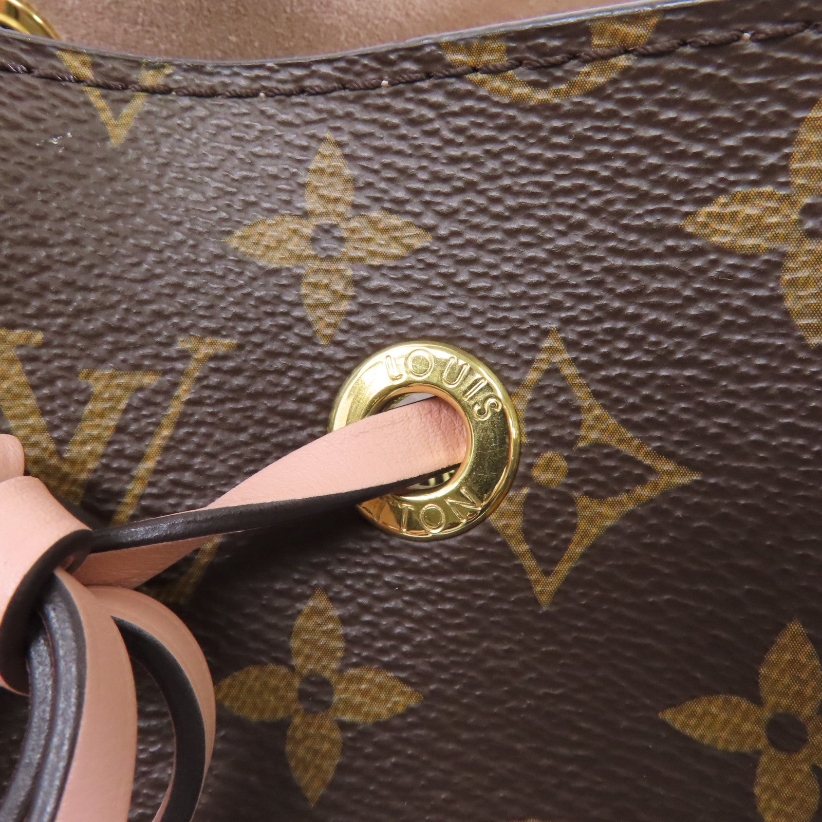 LOUIS VUITTON Monogram Neo Noe MM金扣肩背袋啡色/粉紅色