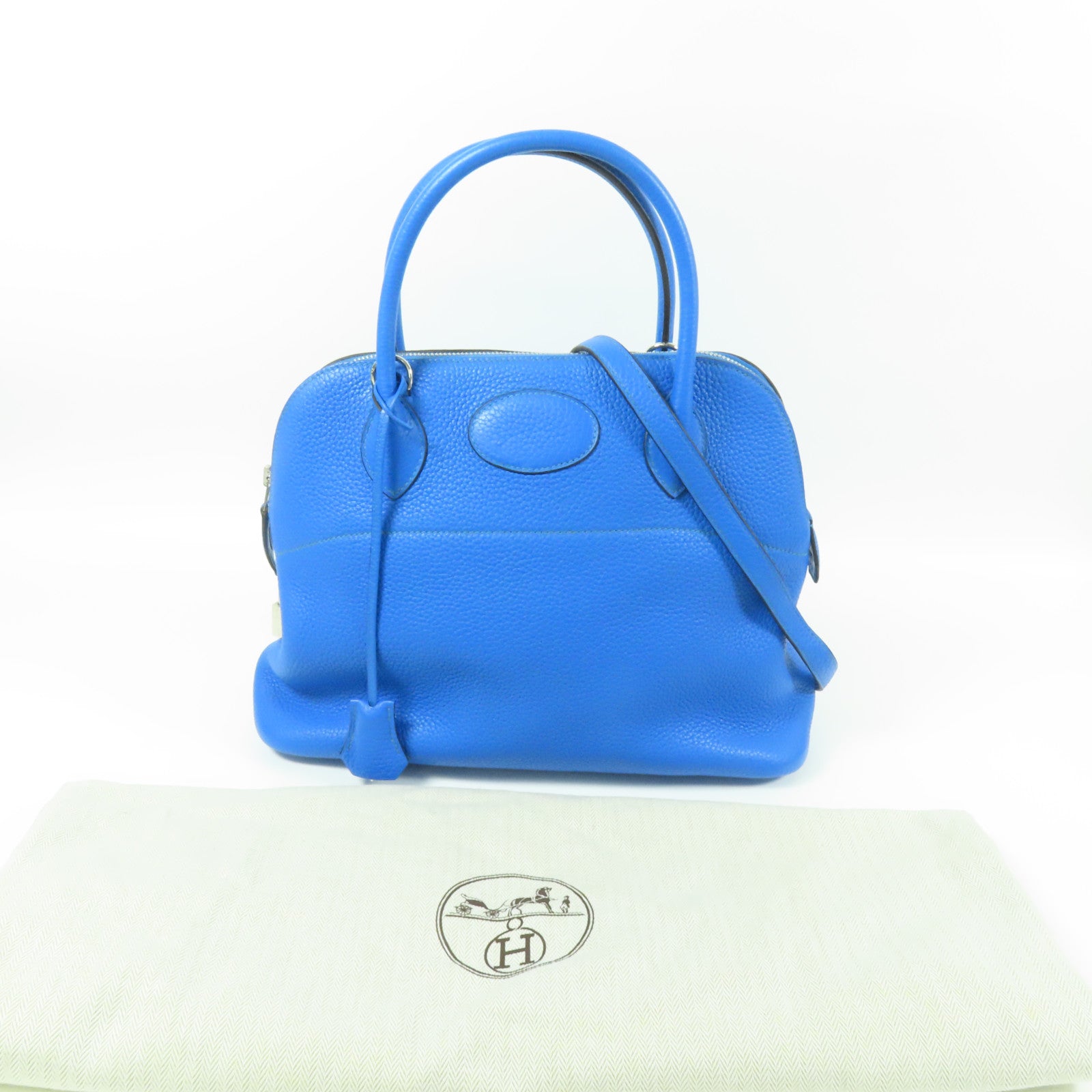 HERMES Clemence皮革Bolide 31銀扣手挽肩背兩用袋/Bleu Zanzibar