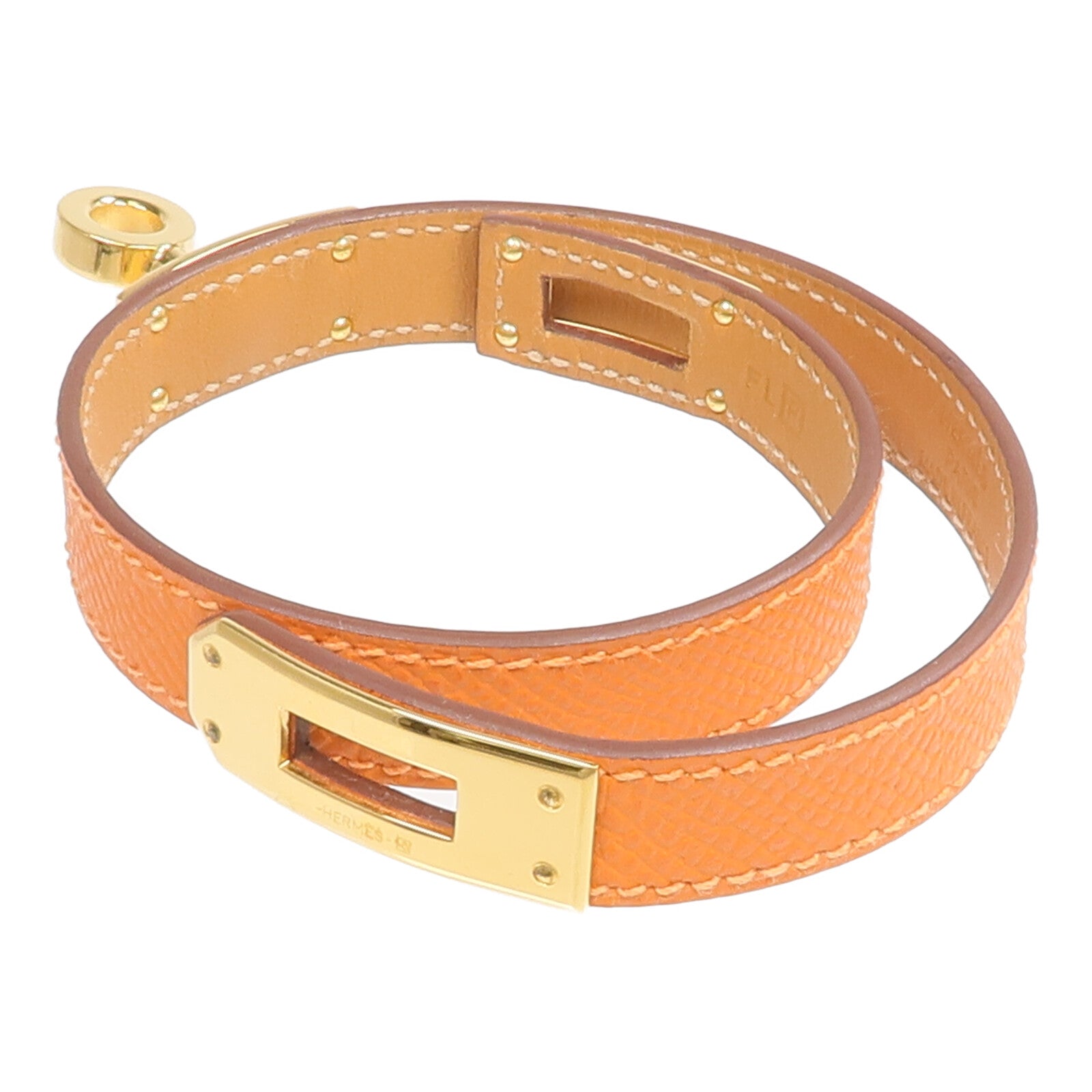 HERMES Epsom皮革Kelly Double Tour Bracelet金扣手帶Orange