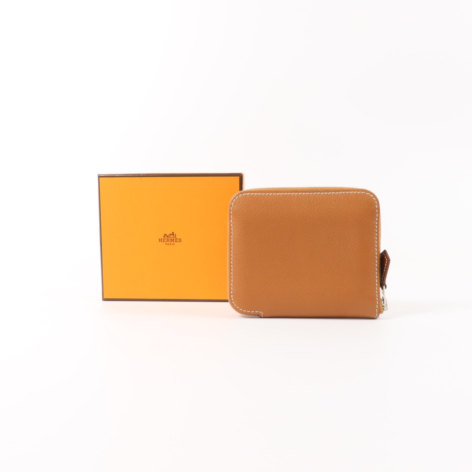 HERMES Evercolor皮革Silk In Compact銀扣錢包Gold