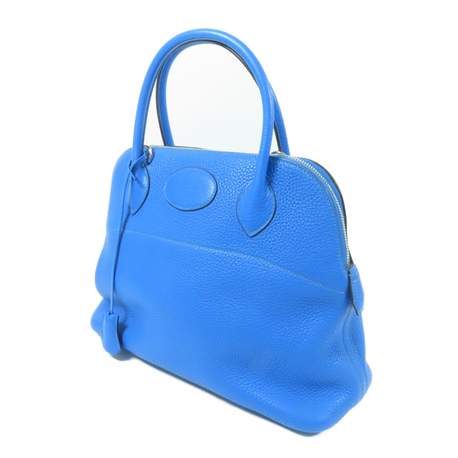 HERMES Clemence皮革Bolide 31銀扣手挽肩背兩用袋/Bleu Zanzibar