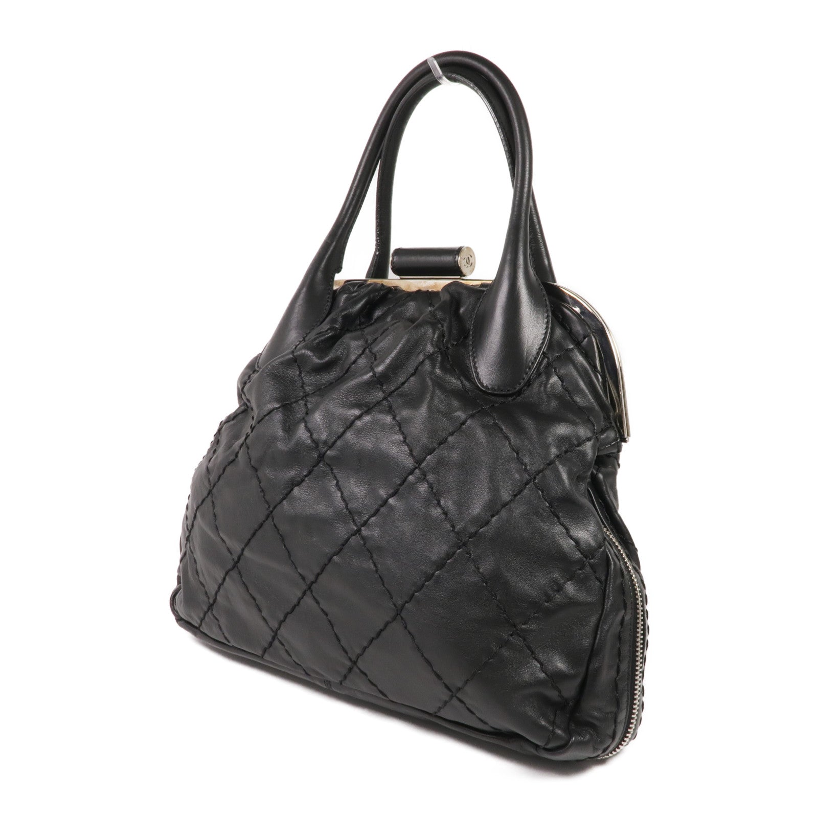 CHANEL 牛皮皮革Handbag銀扣手挽袋